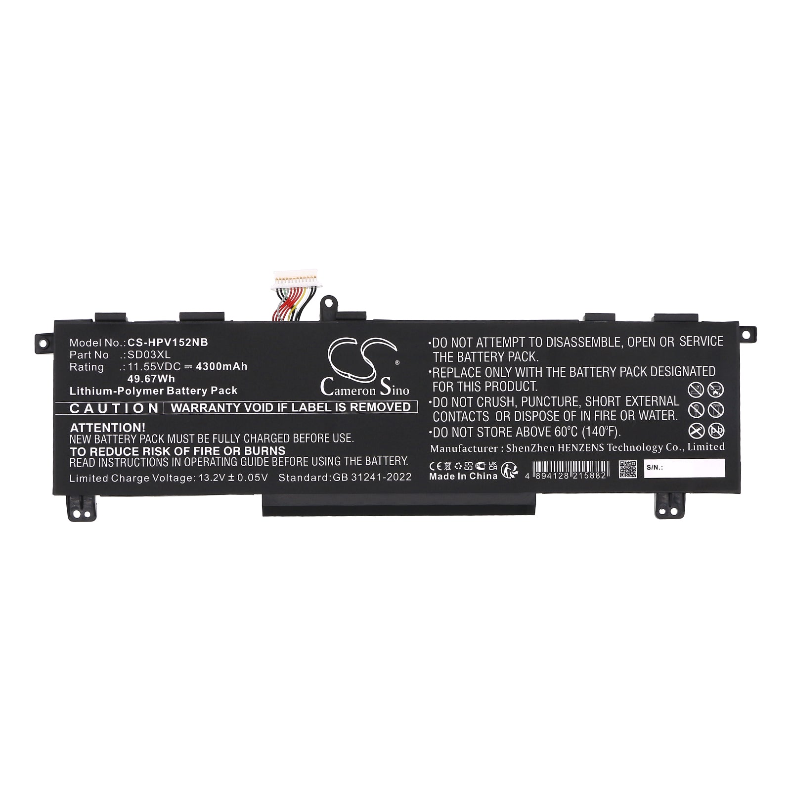 11.55V, Li-Polymer, 4300mAh, Battery fits HP Omen 15-EK0009TX, Omen 15-EK0010TX, 49.67Wh Notebook, Laptop Cameron Sino Technology Limited