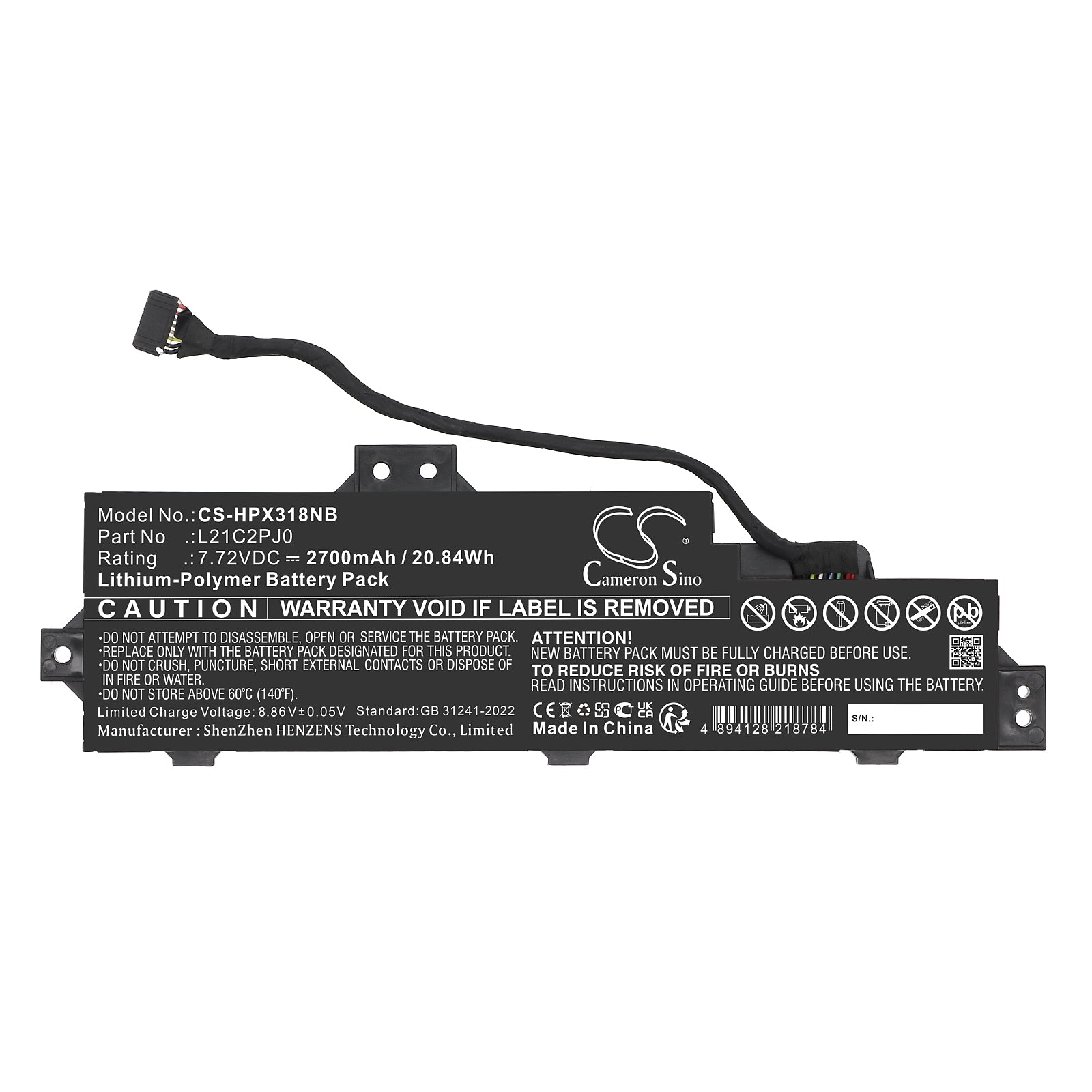 7.72V, Li-Polymer, 2700mAh, Battery fits Lenovo Pavilion x360 13-u018TU, 20.84Wh Notebook, Laptop Cameron Sino Technology Limited