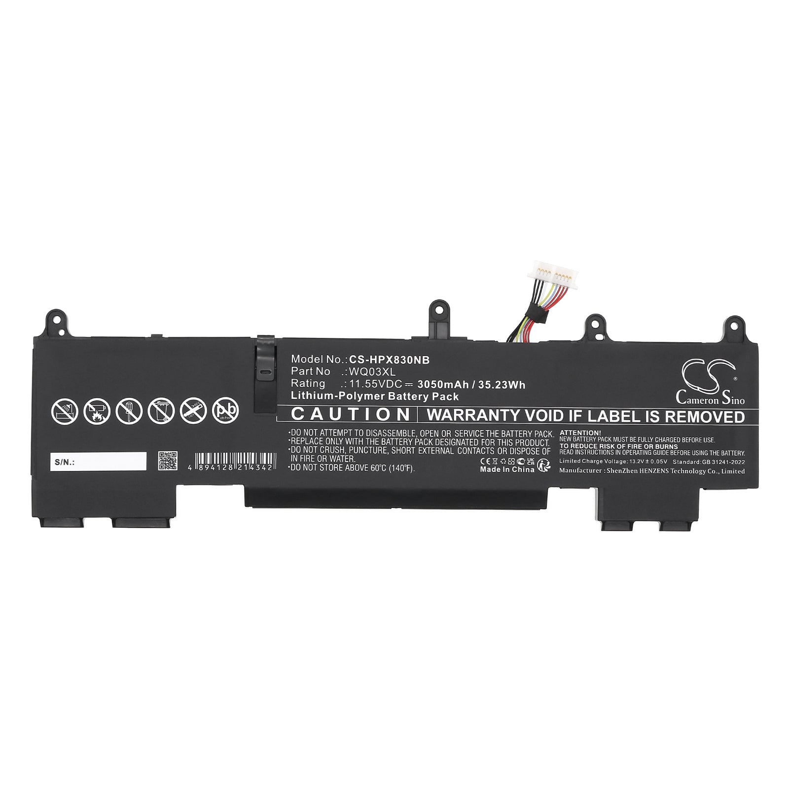 11.55V, Li-Polymer, 3050mAh, Battery fits HP Elite X360 1040 14 G10, Elite X360 830 G10, 35.23Wh Notebook, Laptop Cameron Sino Technology Limited