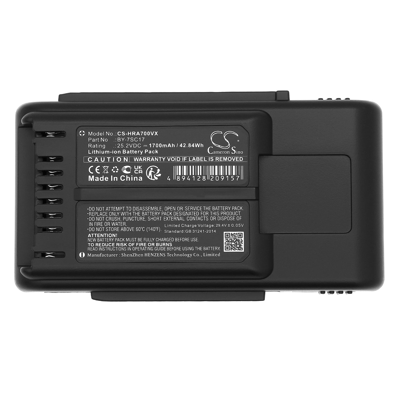 Li-ion, Vacuum Battery fits Sharp Ec-hr7-p, Ec-hr7-t, 25.2V, 1700mAh Vacuum Cameron Sino Technology Limited