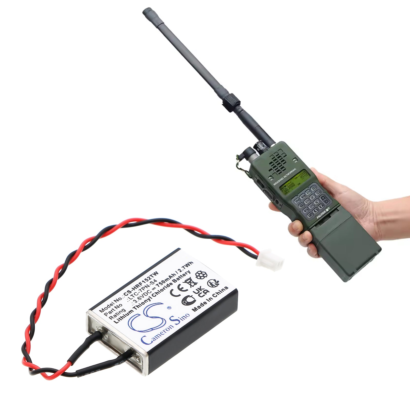 3.6V, Li-SOCl2, 750mAh, Battery fits Harris AN/PRC-152, AN/PRC-152(C), 2.7Wh Two-Way Radio Cameron Sino Technology Limited