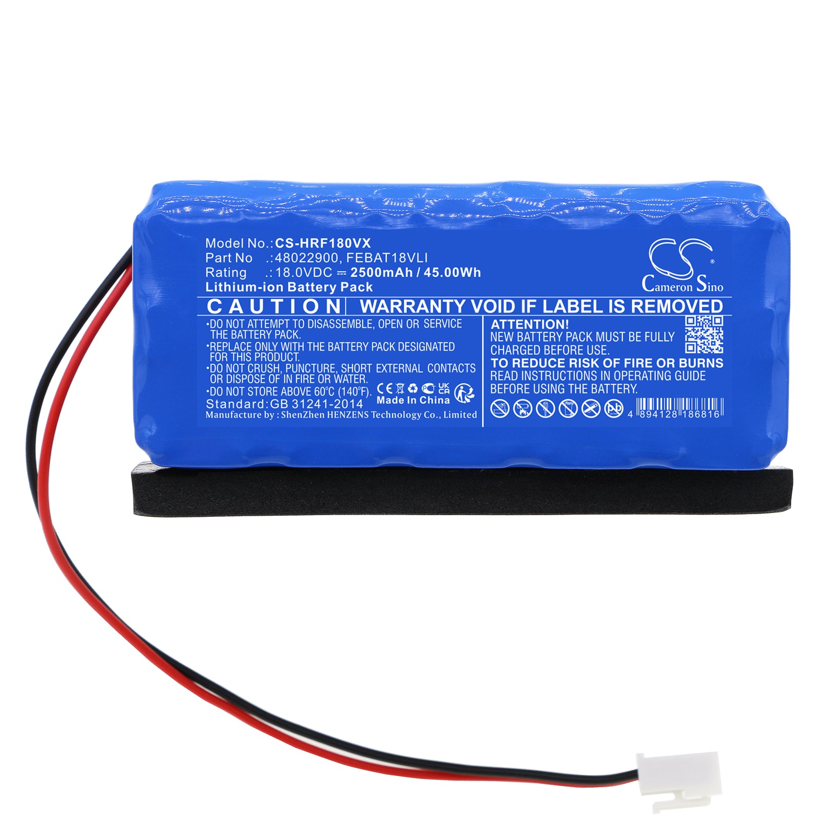 Li-ion, Vacuum Battery fits Hoover Fe18ali, Fe18ali 011, 18.0V, 2500mAh Vacuum Cameron Sino Technology Limited