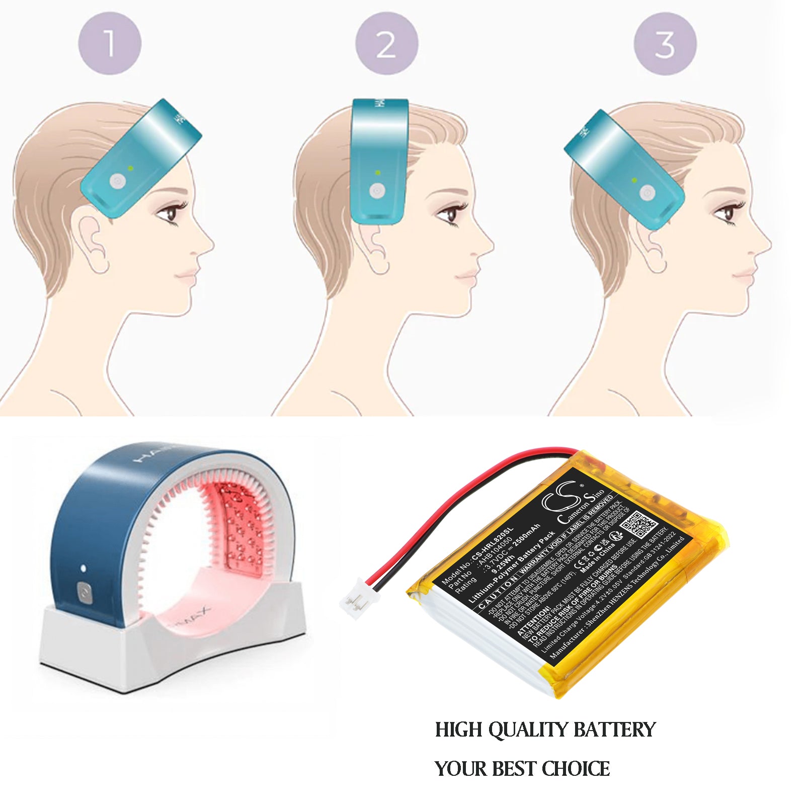 3.7V, Li-Polymer, 2500mAh, Battery fits Hairmax Laserbrand 82, 9.25Wh Personal Care Cameron Sino Technology Limited