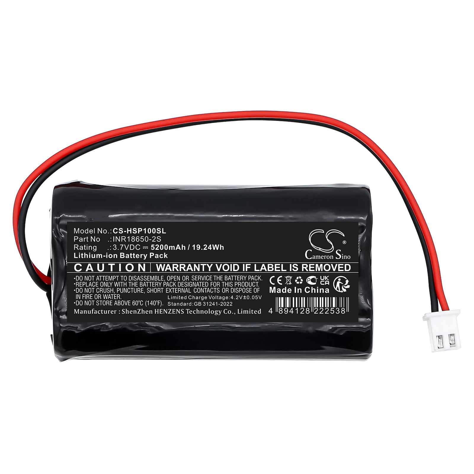 3.7V, Li-ion, 5200mAh, Battery fits HP WS10 Pro Speaker, 19.24Wh Speaker Cameron Sino Technology Limited
