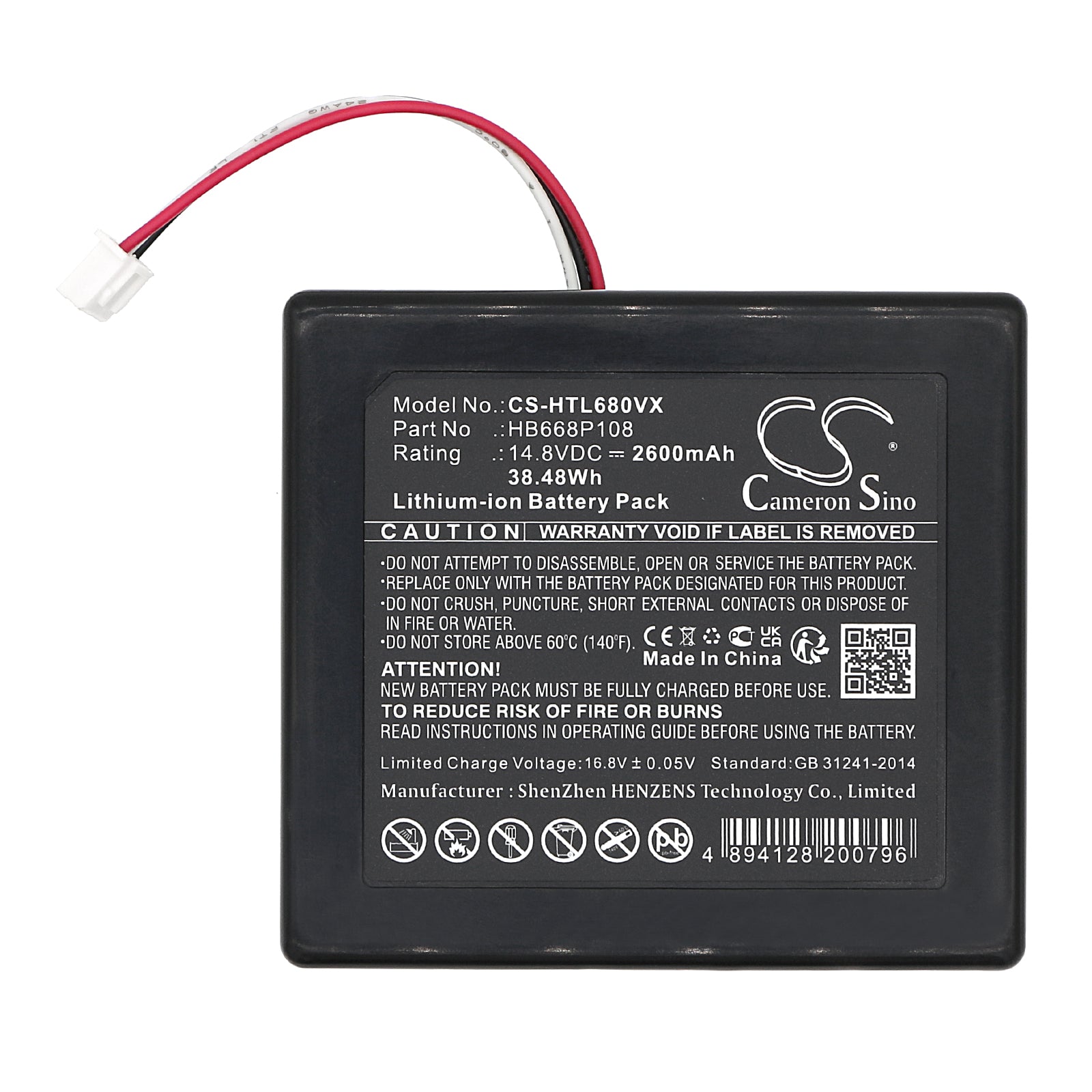 Li-ion, Vacuum Battery fits Hobot Legee 668, Legee 669, 14.8V, 2600mAh Vacuum Cameron Sino Technology Limited