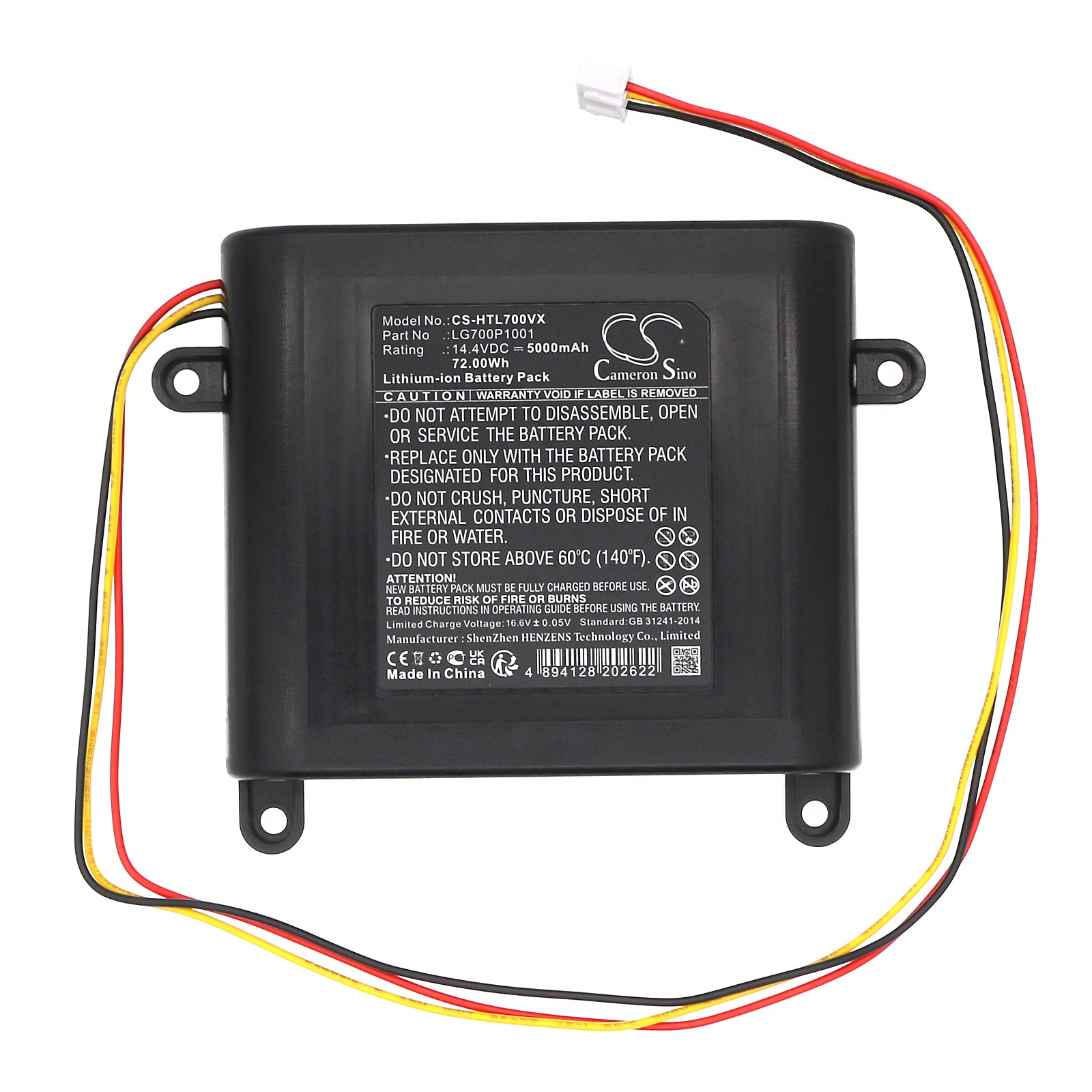 Li-ion, Vacuum Battery fits Hobot Legee 7, 14.4V, 5000mAh Vacuum Cameron Sino Technology Limited