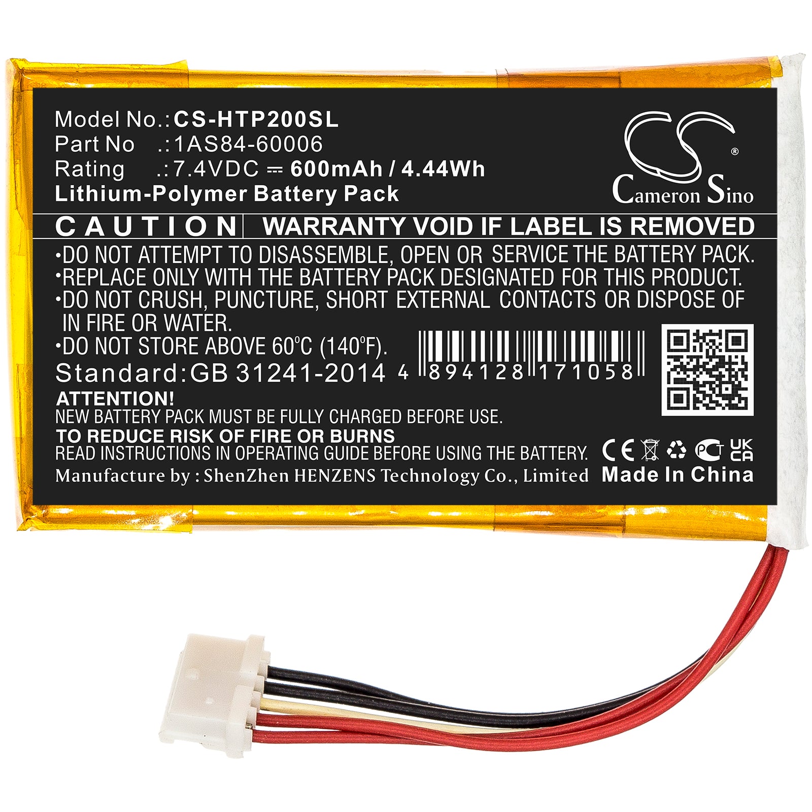 Li-Polymer, Photo Printer Battery fits Hp Sprocket 200, 7.4V, 600mAh Photo Printer Cameron Sino Technology Limited