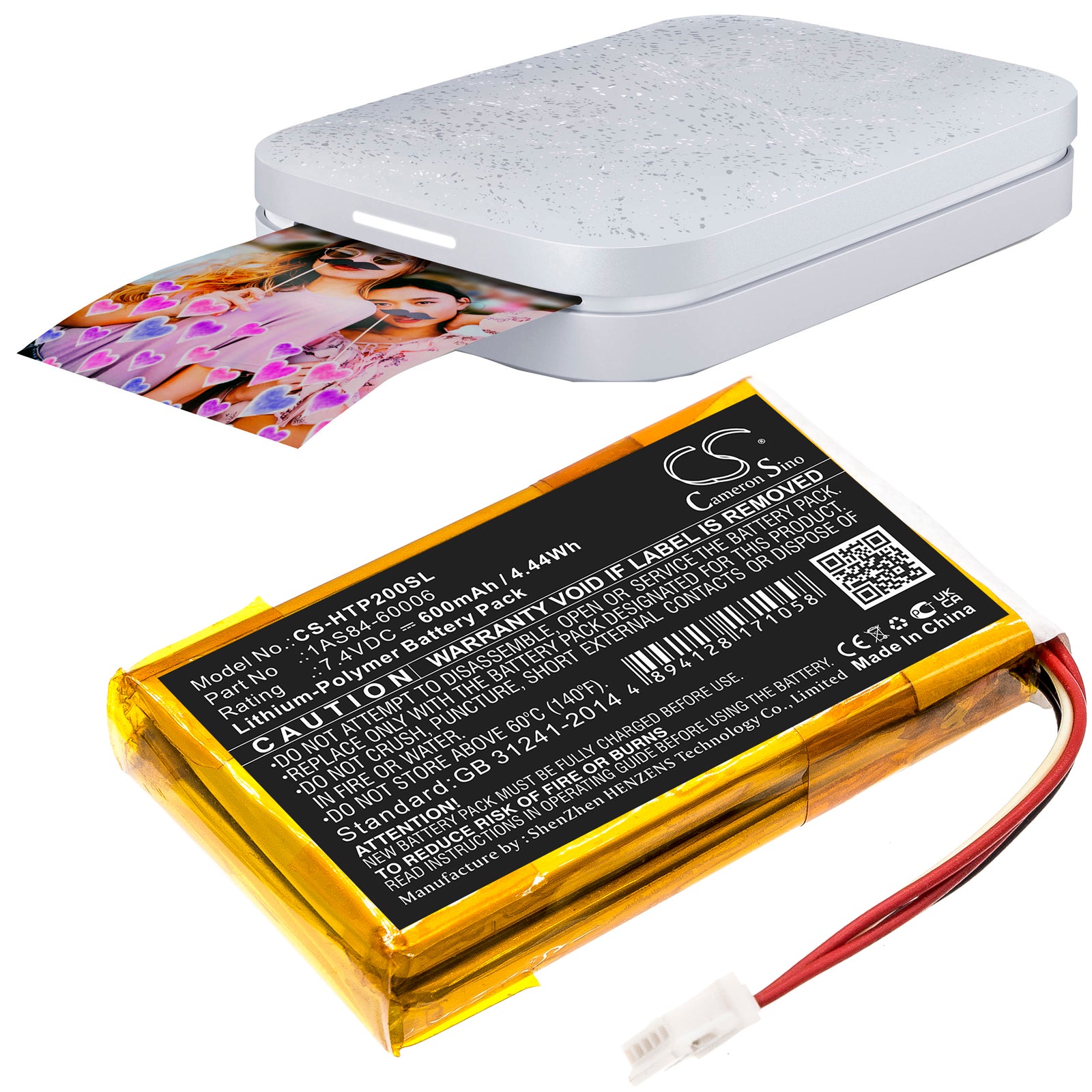 Li-Polymer, Photo Printer Battery fits Hp Sprocket 200, 7.4V, 600mAh Photo Printer Cameron Sino Technology Limited