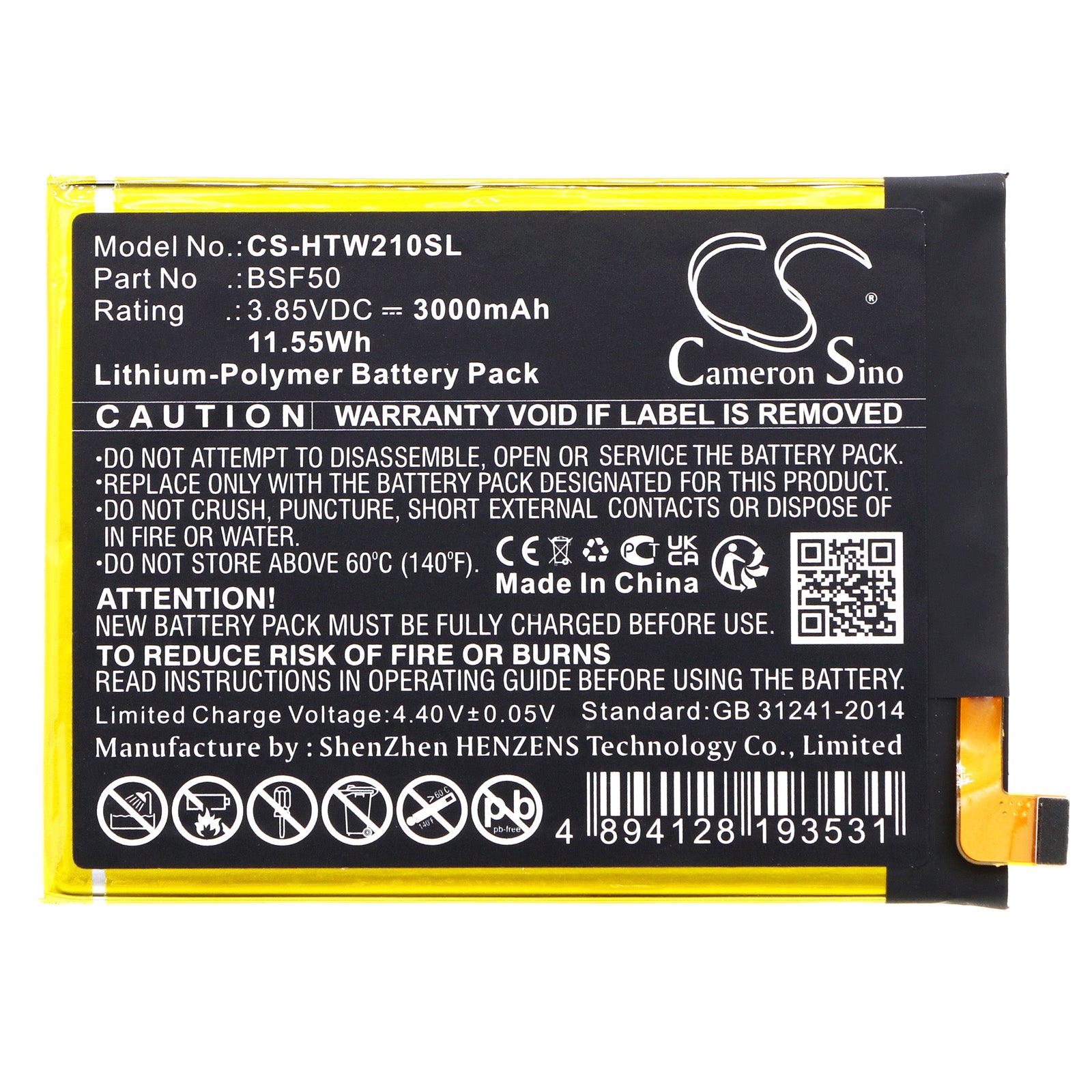 Li-Polymer, Mobile, SmartPhone Battery fits Htc Wildfire E Lite, 3.85V, 3000mAh Mobile, SmartPhone Cameron Sino Technology Limited