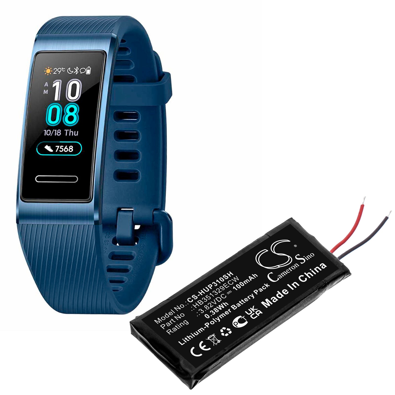 Li-Polymer, Smartwatch Battery fits Huawei Band 3 Pro, 3.82V, 100mAh Smartwatch Cameron Sino Technology Limited