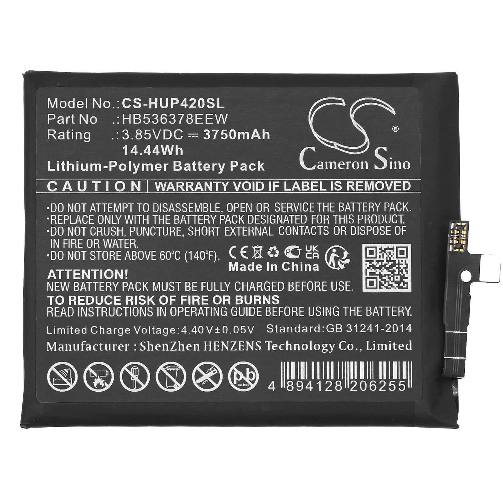 Li-Polymer, Mobile, SmartPhone Battery fits Huawei Els-n09, Els-nx9, 3.85V, 3750mAh Mobile, SmartPhone Cameron Sino Technology Limited