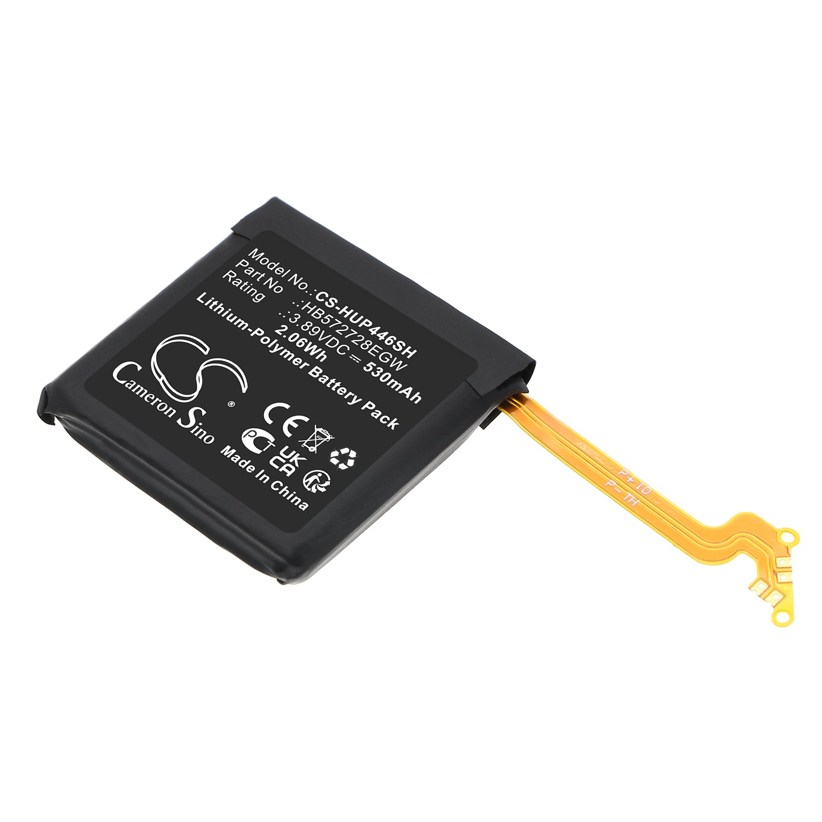 3.89V, Li-Polymer, 530mAh, Battery fits Huawei PNX-B19, Watch GT4 46mm, 2.06Wh Smartwatch Cameron Sino Technology Limited