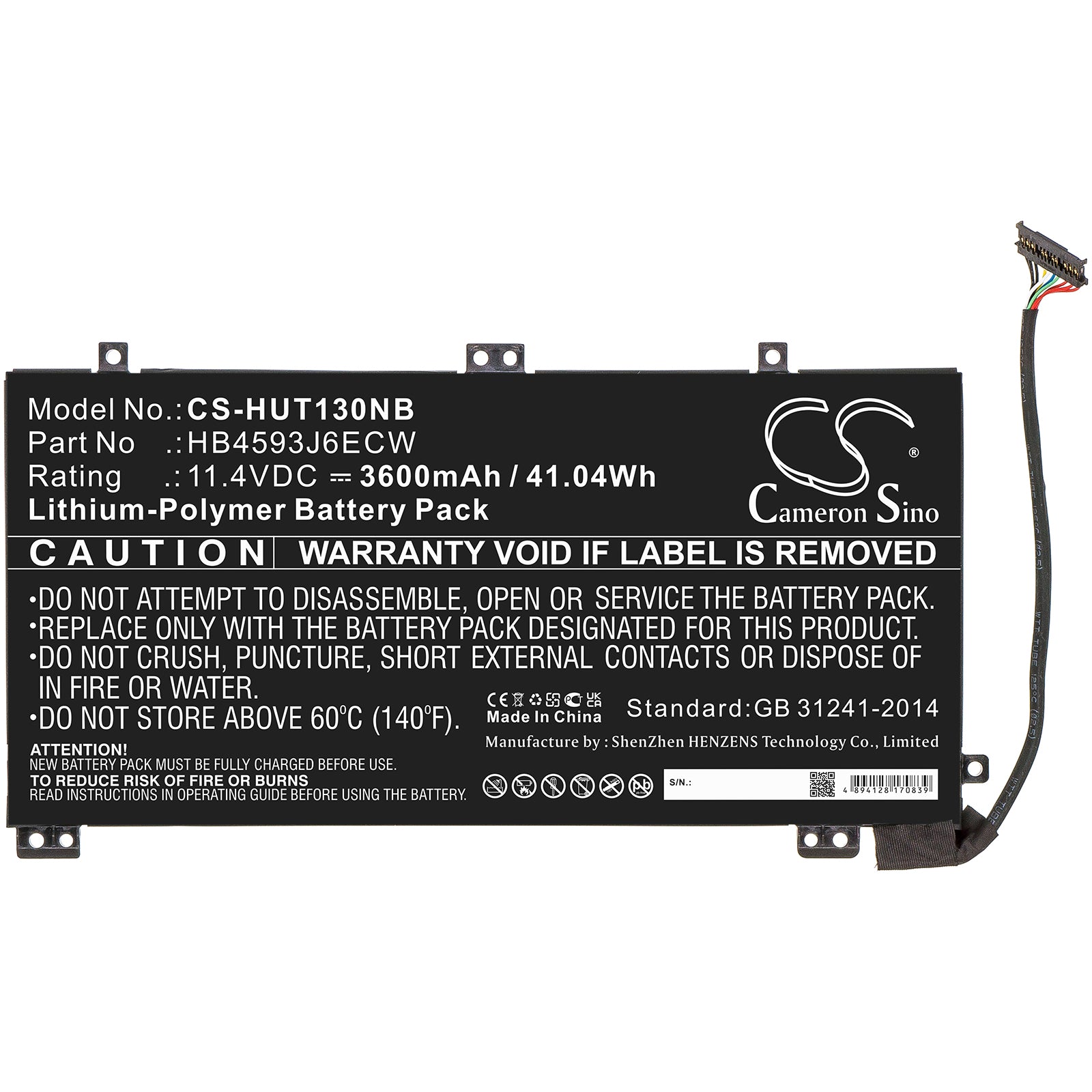 Li-Polymer, Notebook, Laptop Battery fits Huawei Matebook 13, Matebook 13 I7, 11.4V, 3600mAh Notebook, Laptop Cameron Sino Technology Limited