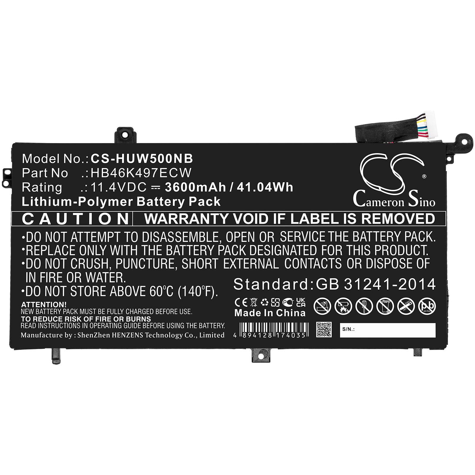 Li-Polymer, Notebook, Laptop Battery fits Huawei 53010baj, Matebook D, 11.4V, 3600mAh Notebook, Laptop Cameron Sino Technology Limited