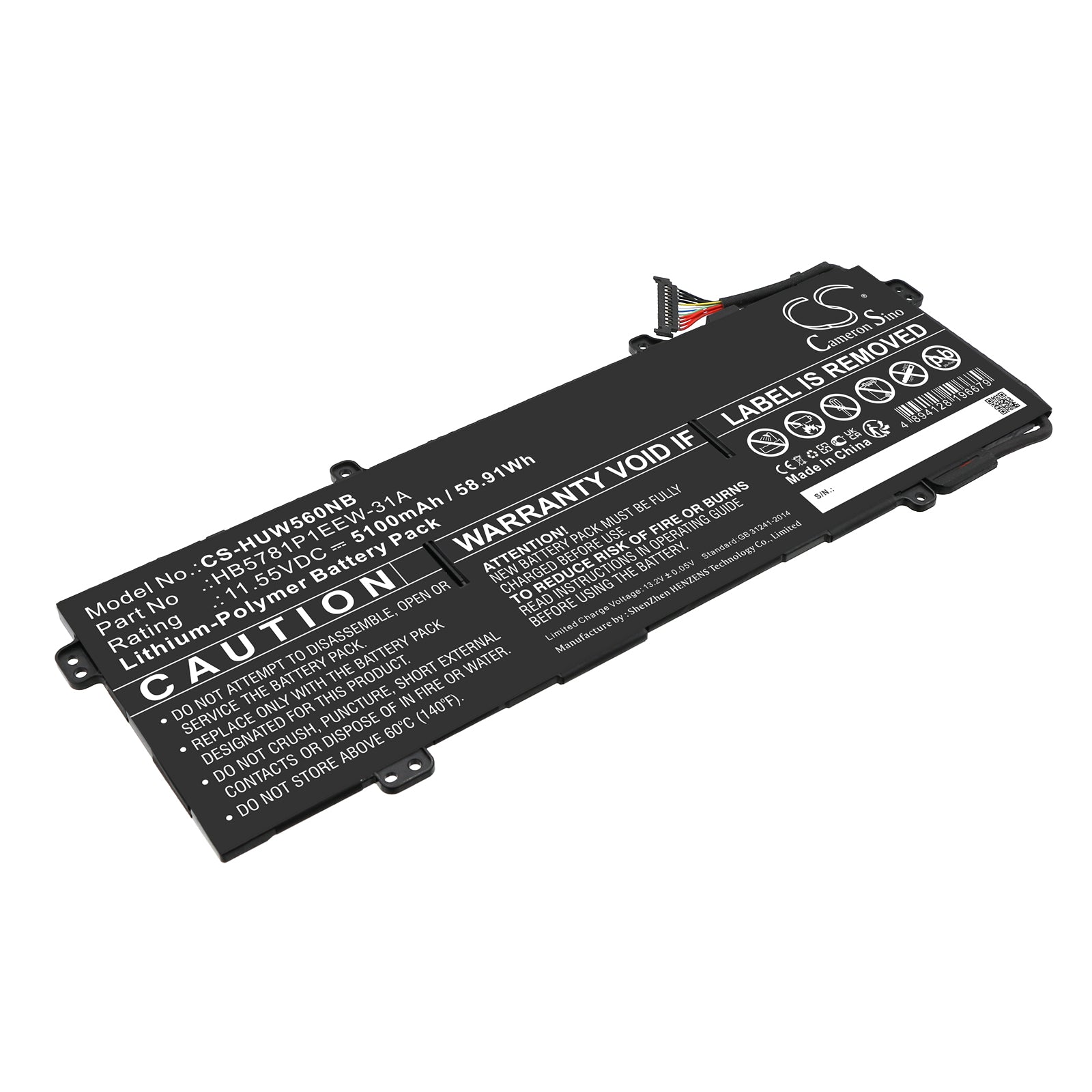 Li-Polymer, Notebook, Laptop Battery fits Huawei Emd-w76, Hkd-w56, 11.55V, 5100mAh Notebook, Laptop Cameron Sino Technology Limited