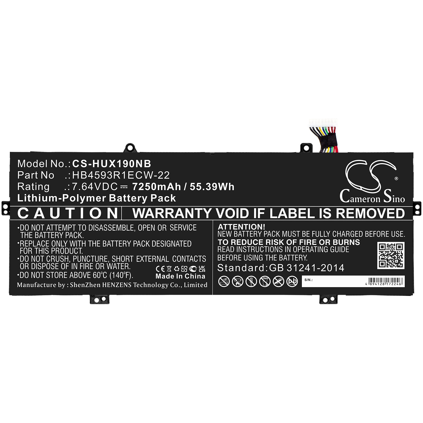 Li-Polymer, Notebook, Laptop Battery fits Huawei Mach-w19l, Matebook X Pro 2020, 7.64V, 7250mAh Notebook, Laptop Cameron Sino Technology Limited