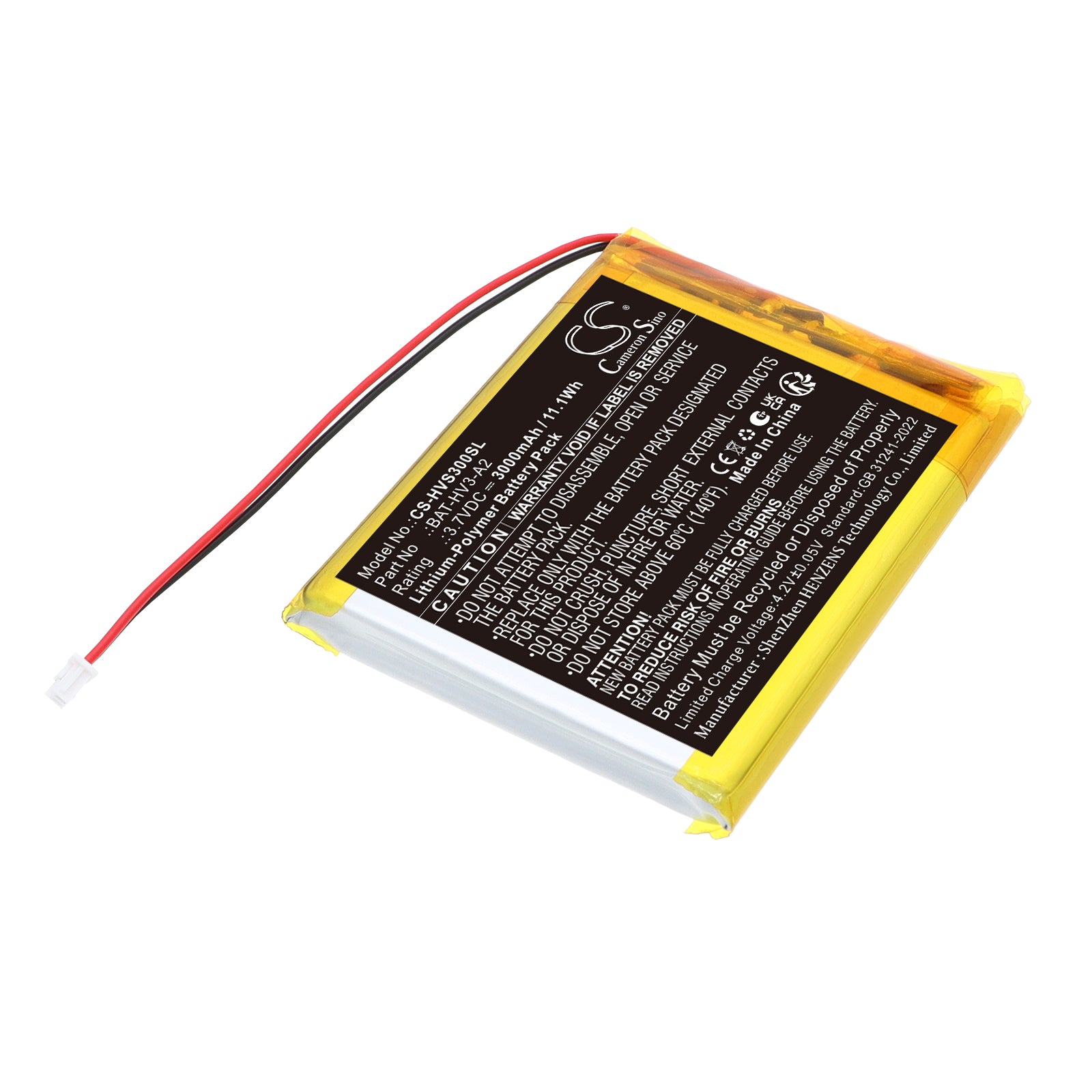 3.7V, Li-Polymer, 3000mAh, Battery fits HeimVision Soothe 3 baby monitor, 11.1Wh BabyPhone Cameron Sino Technology Limited