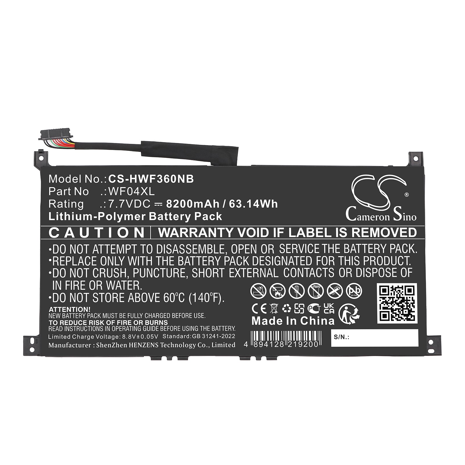 7.7V, Li-Polymer, 8200mAh, Battery fits HP ENVY X360 13-BF0000CI, ENVY X360 13-BF0000NE, 63.14Wh Notebook, Laptop Cameron Sino Technology Limited