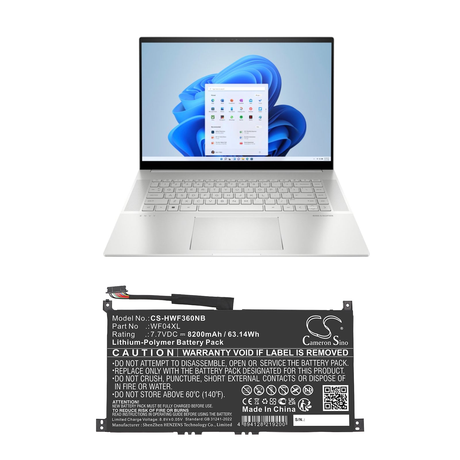 7.7V, Li-Polymer, 8200mAh, Battery fits HP ENVY X360 13-BF0000CI, ENVY X360 13-BF0000NE, 63.14Wh Notebook, Laptop Cameron Sino Technology Limited