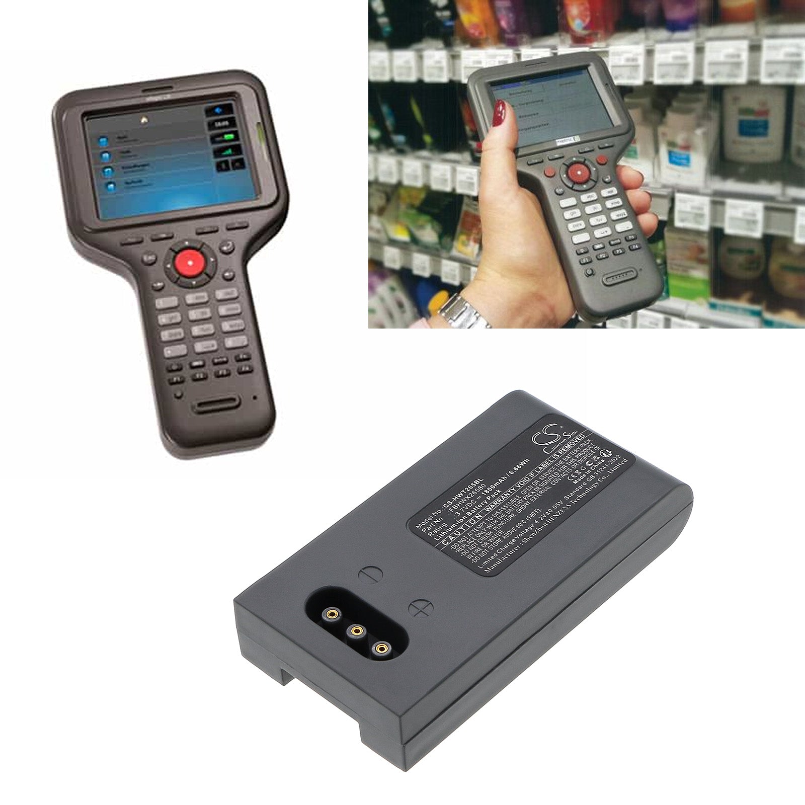 3.7V, Li-ion, 1800mAh, Battery fits Hoft & Wessel HW19200, T26582, 6.66Wh Barcode Scanner Cameron Sino Technology Limited