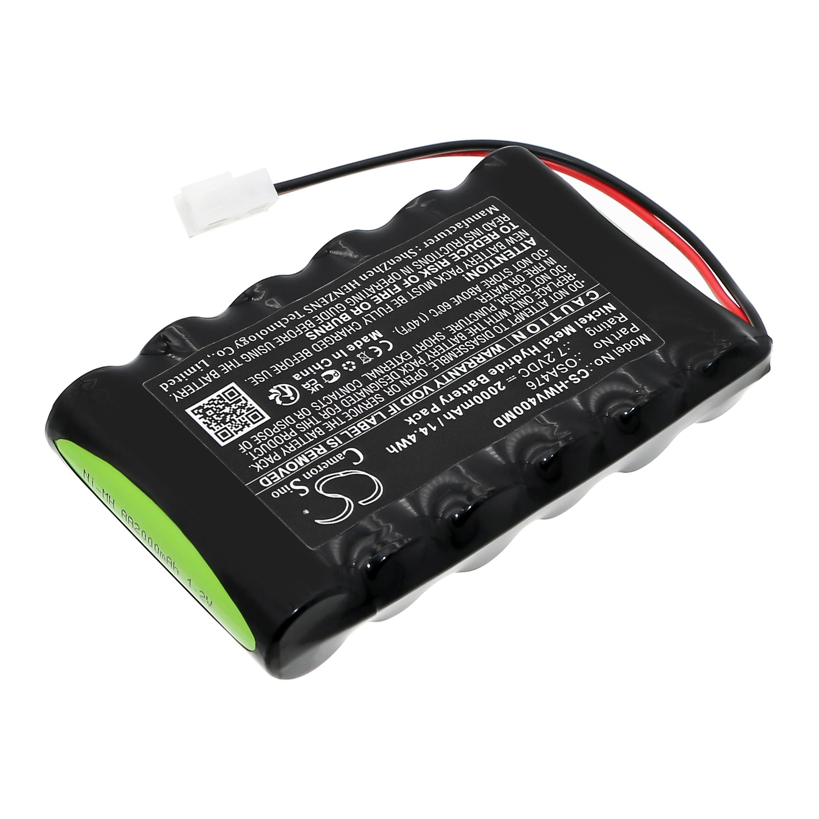 7.2V, Ni-MH, 2000mAh, Battery fits H-Wave H4, OTC, 14.4Wh Medical Cameron Sino Technology Limited