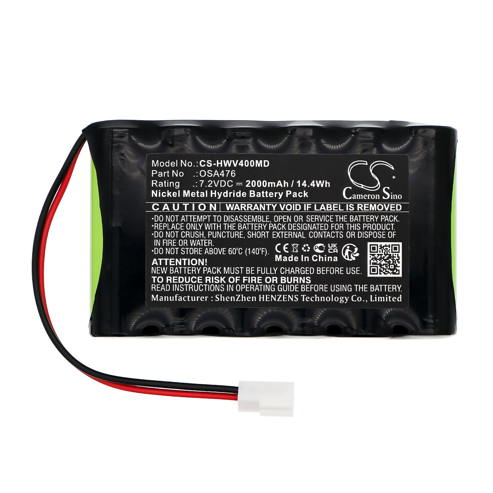 7.2V, Ni-MH, 2000mAh, Battery fits H-Wave H4, OTC, 14.4Wh Medical Cameron Sino Technology Limited