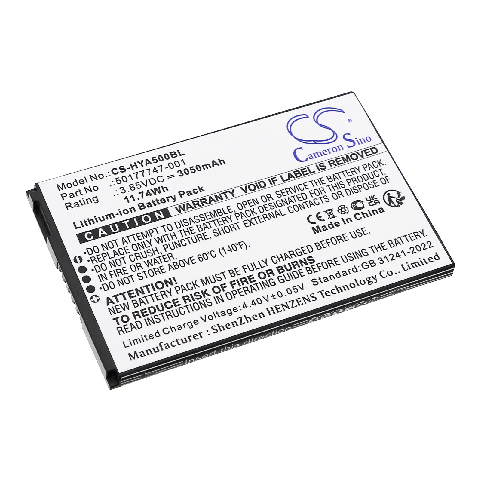 3.85V, Li-ion, 3050mAh, Battery fits Honeywell ScanPal EDA5S, 11.74Wh Barcode Scanner Cameron Sino Technology Limited