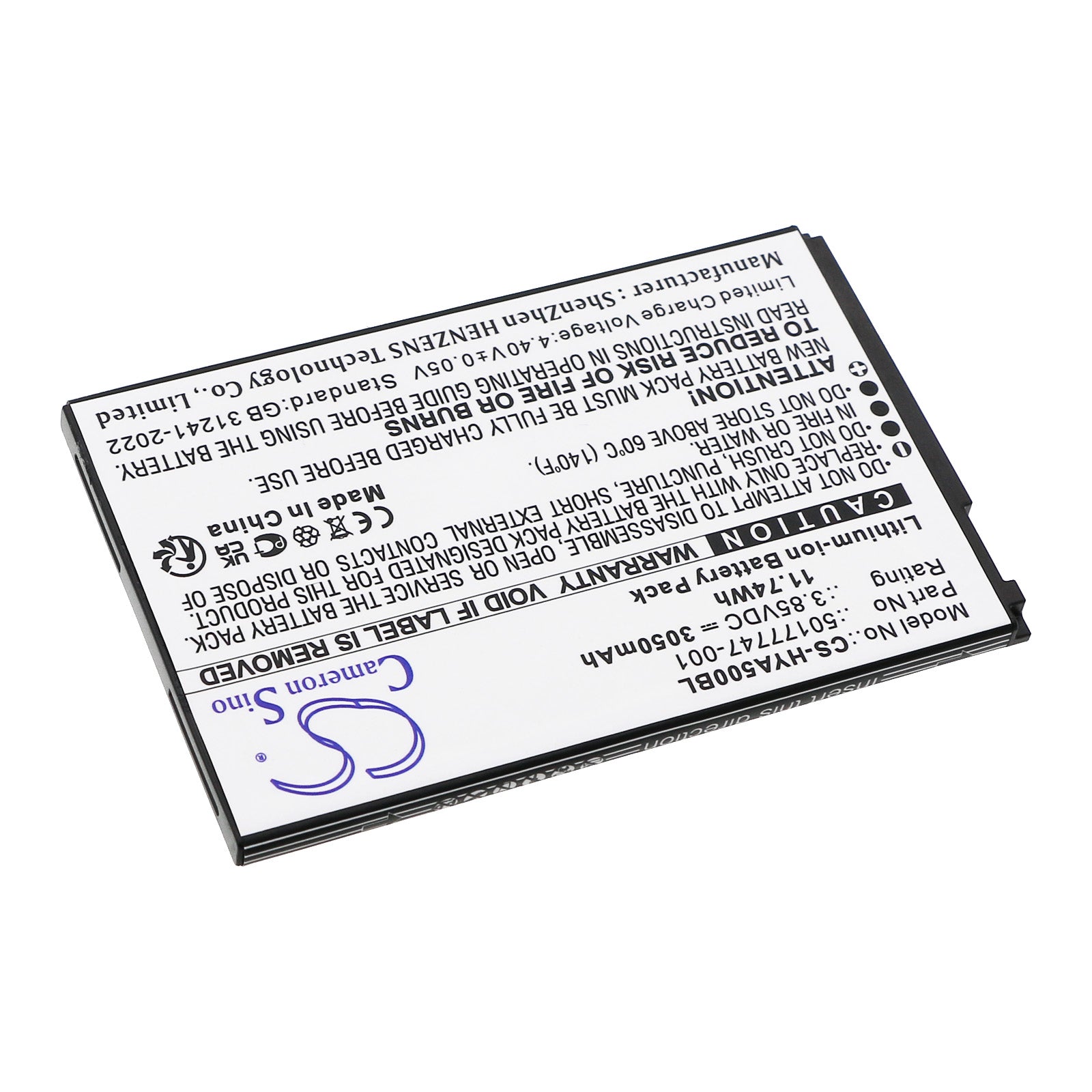 3.85V, Li-ion, 3050mAh, Battery fits Honeywell ScanPal EDA5S, 11.74Wh Barcode Scanner Cameron Sino Technology Limited