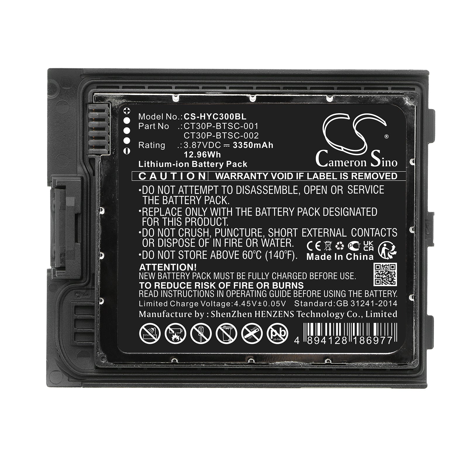 Li-ion, Barcode Scanner Battery fits Honeywell Ct30 Xp, Ct30 Xp Hc, 3.87V, 3350mAh Barcode Scanner Cameron Sino Technology Limited