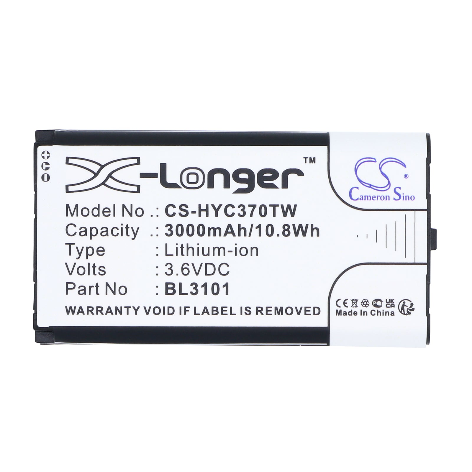 3.6V, Li-ion, 3000mAh, Battery fits Hytera PNC370, 10.8Wh Two-Way Radio Cameron Sino Technology Limited