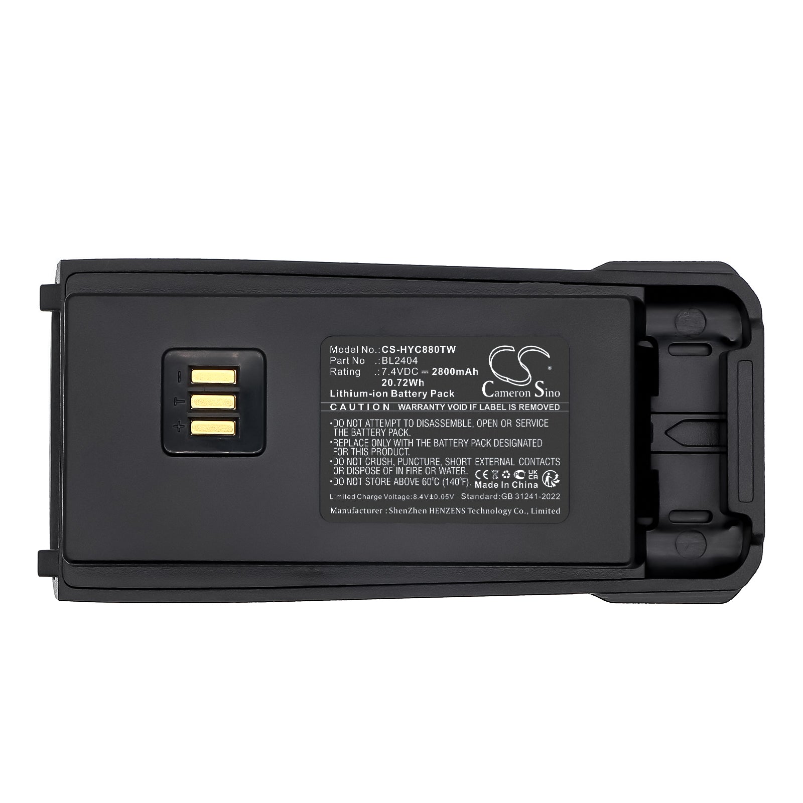7.4V, Li-ion, 2800mAh, Battery fits Hytera TC-880GM, TC-890GM, 20.72Wh Two-Way Radio Cameron Sino Technology Limited