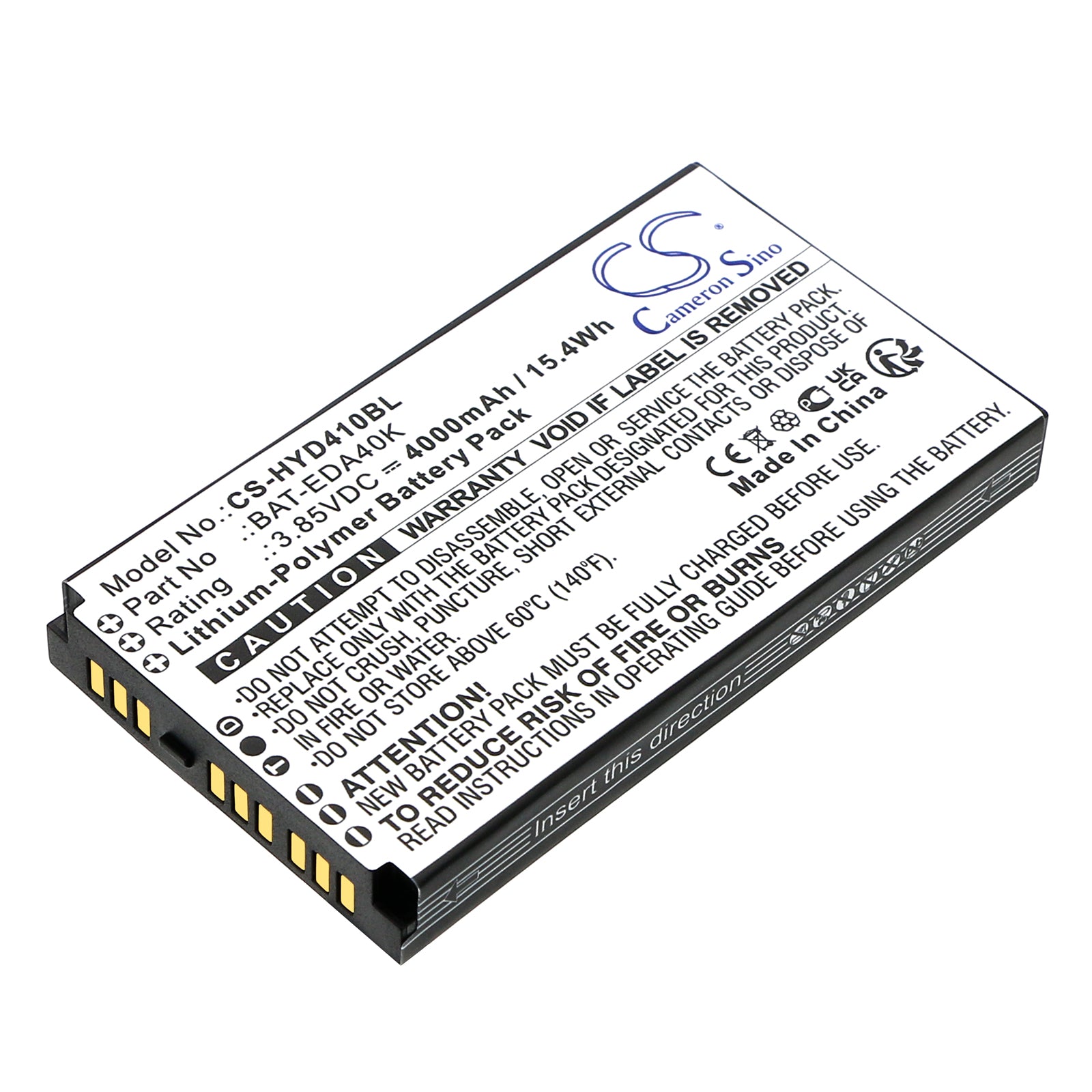 3.85V, Li-Polymer, 4000mAh, Battery fits Honeywell EDA40K, 15.4Wh Barcode Scanner Cameron Sino Technology Limited