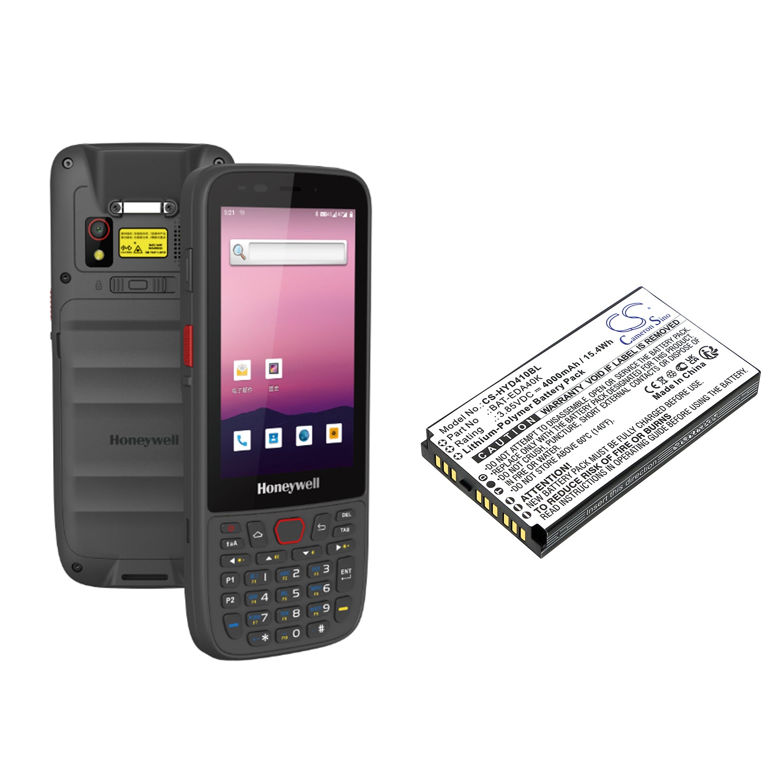 3.85V, Li-Polymer, 4000mAh, Battery fits Honeywell EDA40K, 15.4Wh Barcode Scanner Cameron Sino Technology Limited