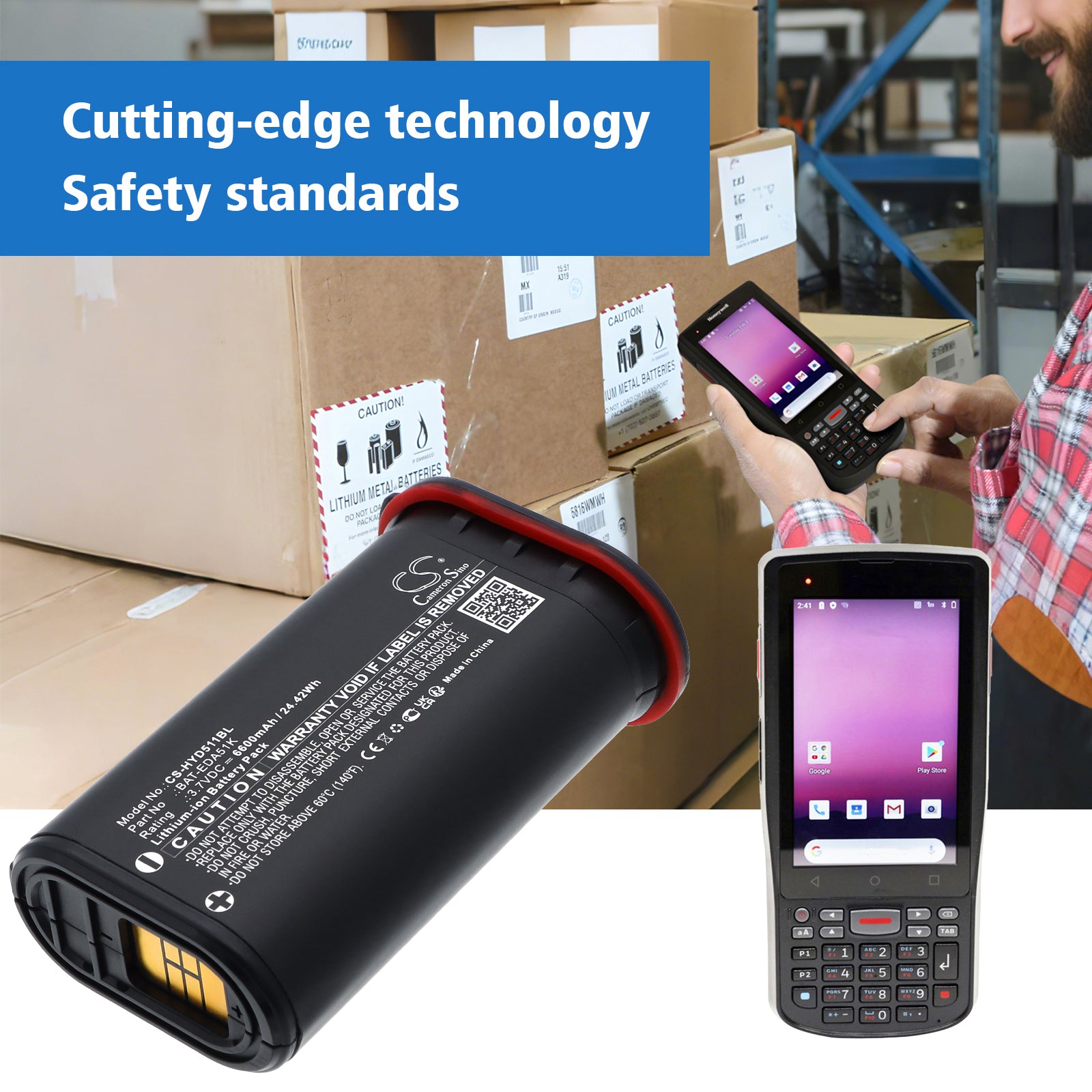 3.7V, Li-ion, 6600mAh, Battery fits Honeywell EDA51K, 24.42Wh Barcode Scanner Cameron Sino Technology Limited
