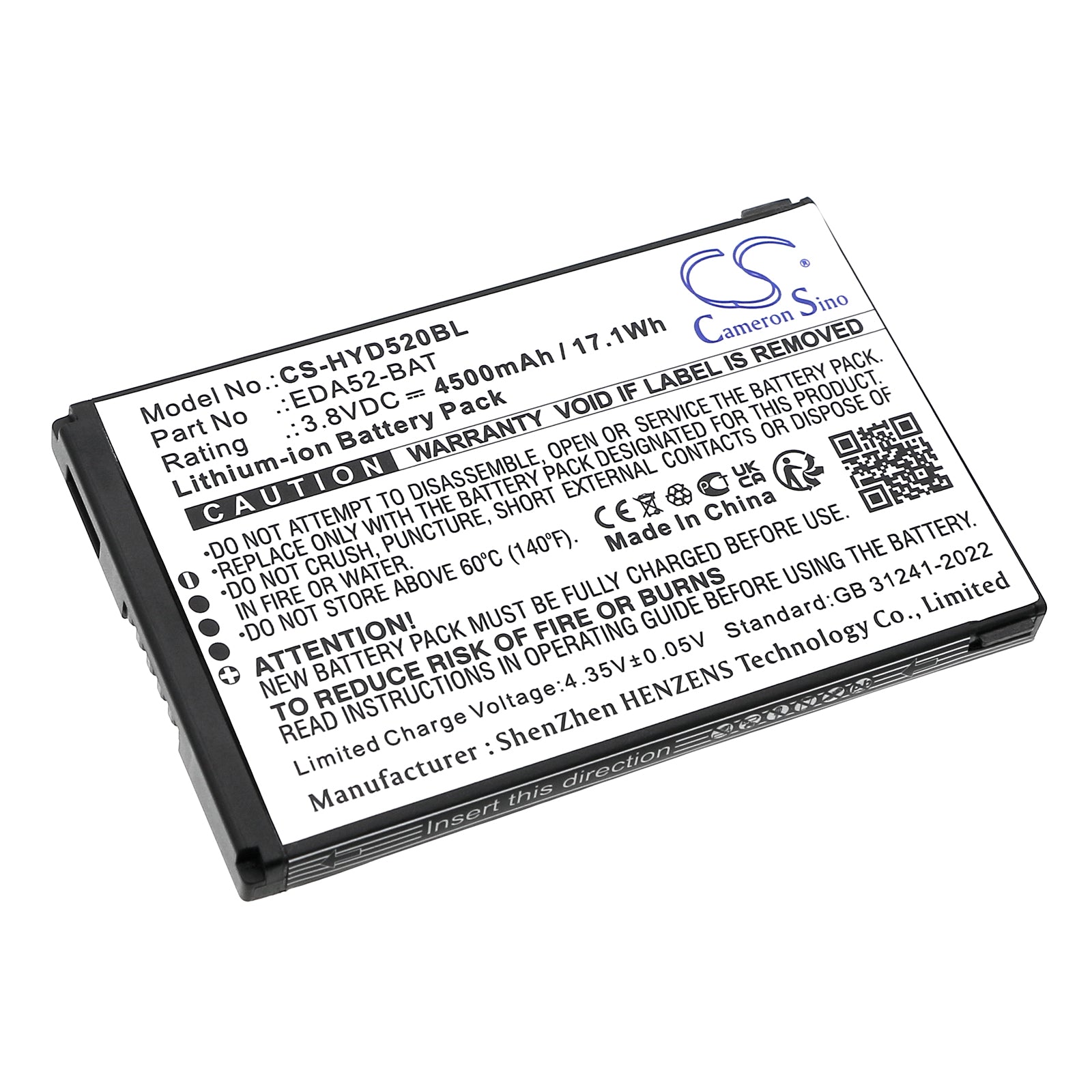 3.8V, Li-ion, 4500mAh, Battery fits Honeywell ScanPal EDA52, 17.1Wh Barcode Scanner Cameron Sino Technology Limited