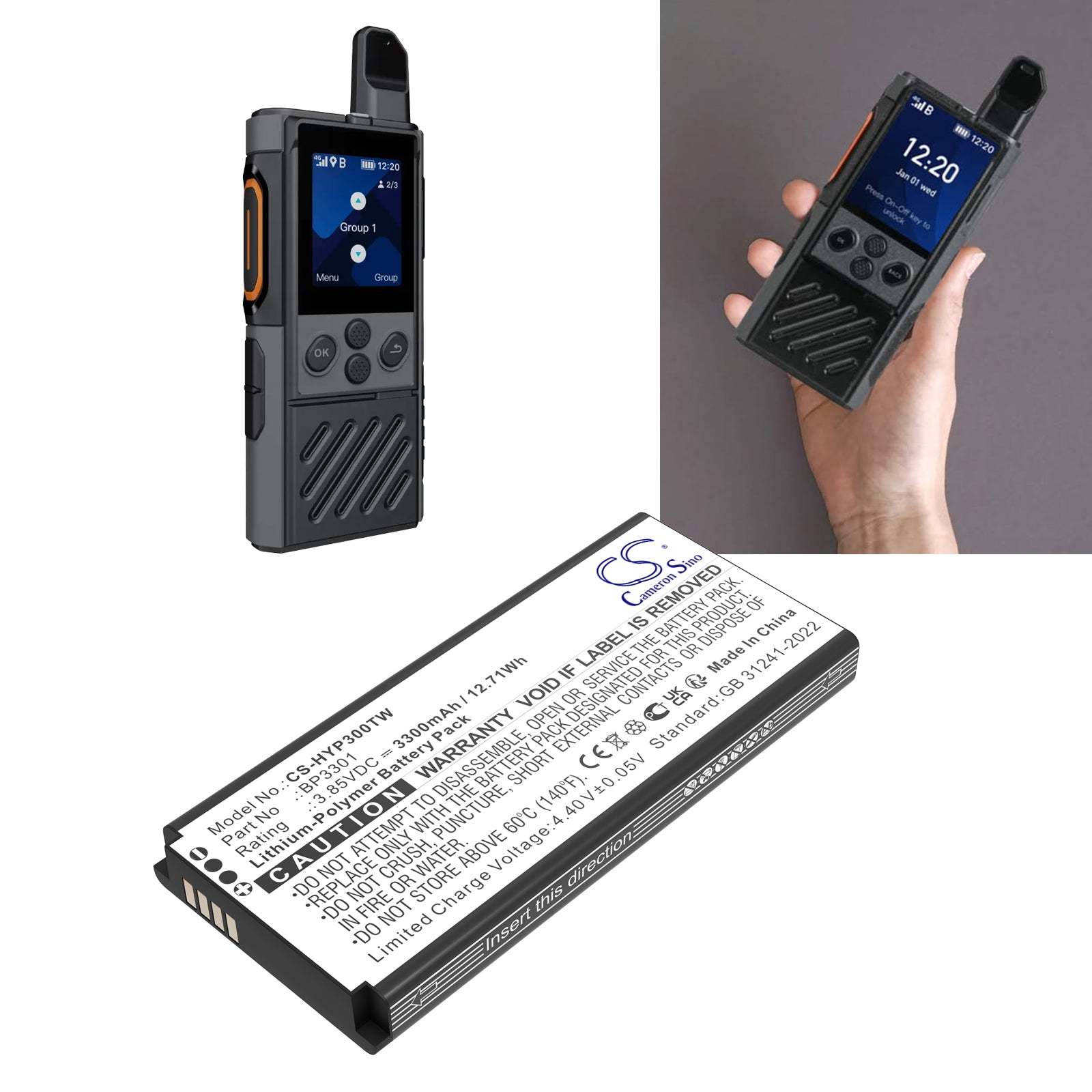 3.85V, Li-Polymer, 3300mAh, Battery fits Hytera P30, P30 PoC Rado, 12.71Wh Two-Way Radio Cameron Sino Technology Limited
