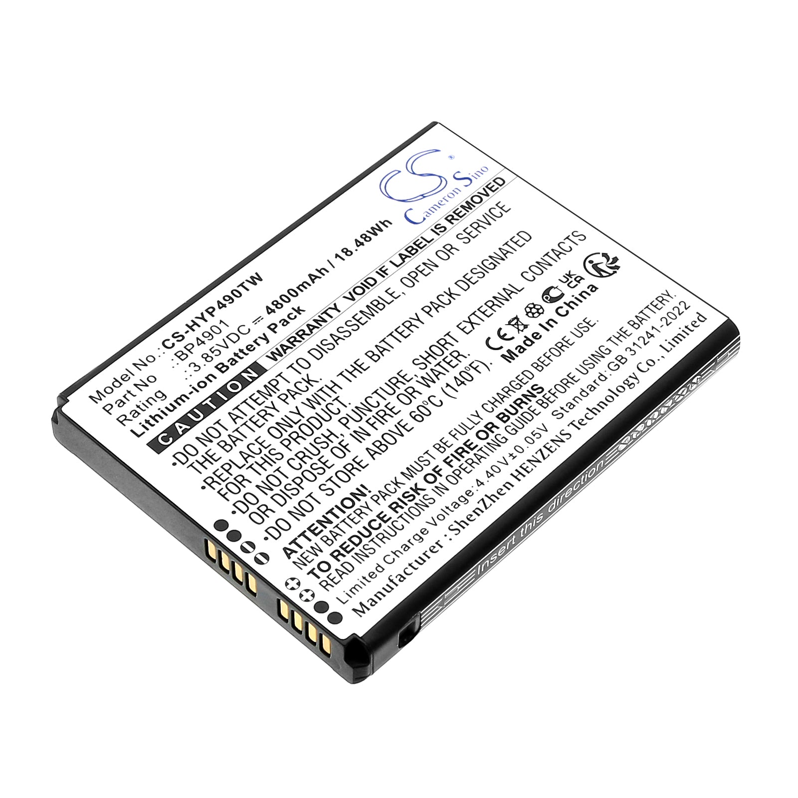 3.85V, Li-ion, 4800mAh, Battery fits Hytera PNC560, 18.48Wh Two-Way Radio Cameron Sino Technology Limited