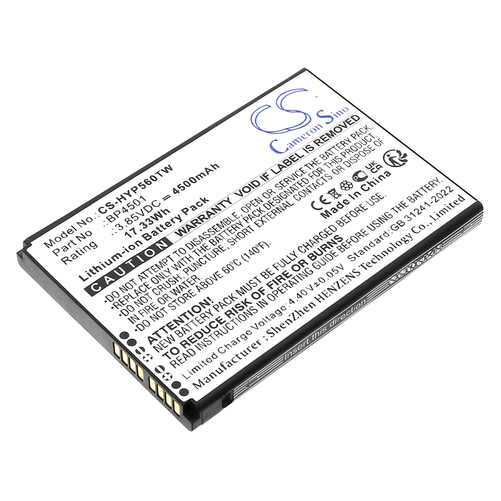 3.85V, Li-ion, 4500mAh, Battery fits Hytera PNC460, PNC460U, 17.33Wh Two-Way Radio Cameron Sino Technology Limited