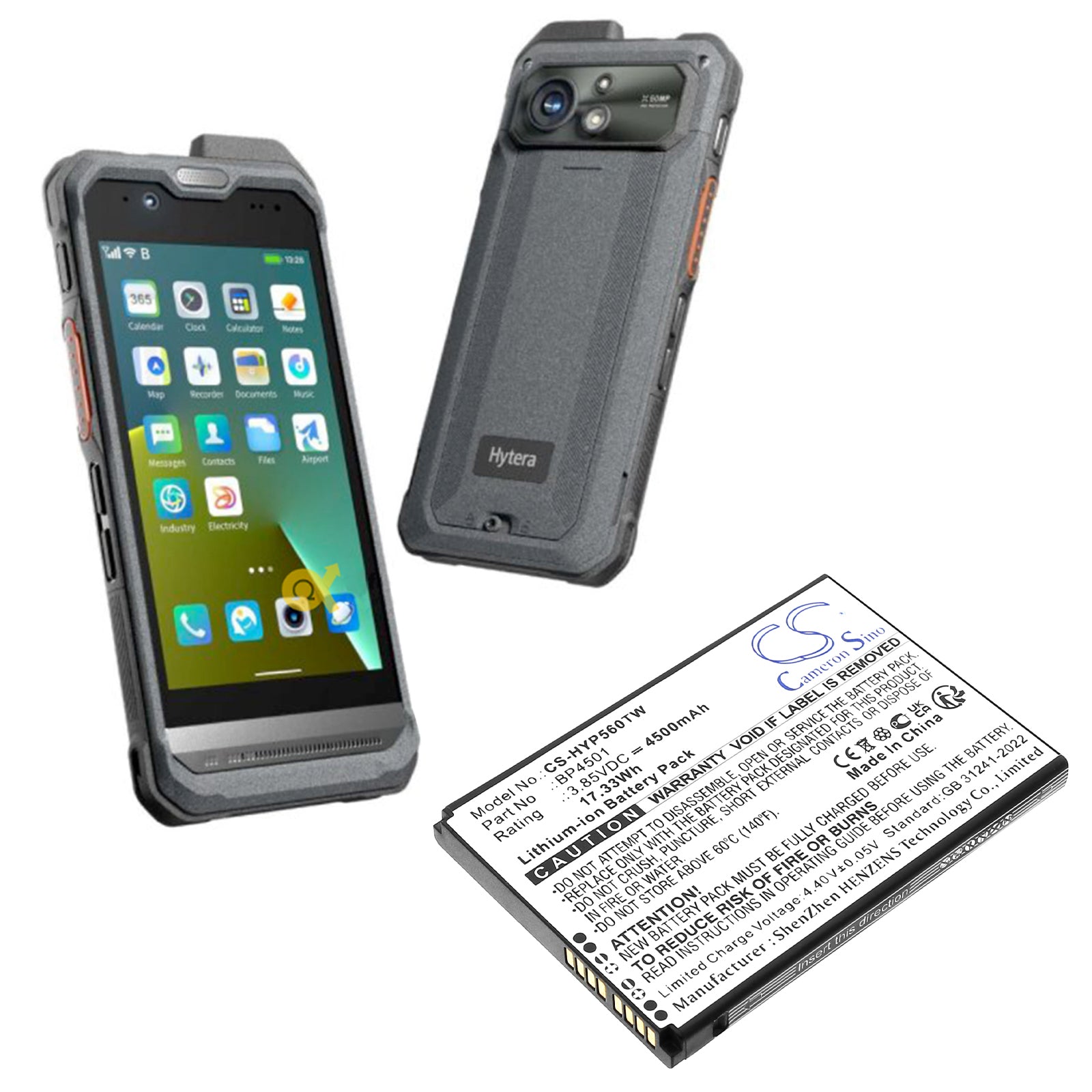 3.85V, Li-ion, 4500mAh, Battery fits Hytera PNC460, PNC460U, 17.33Wh Two-Way Radio Cameron Sino Technology Limited