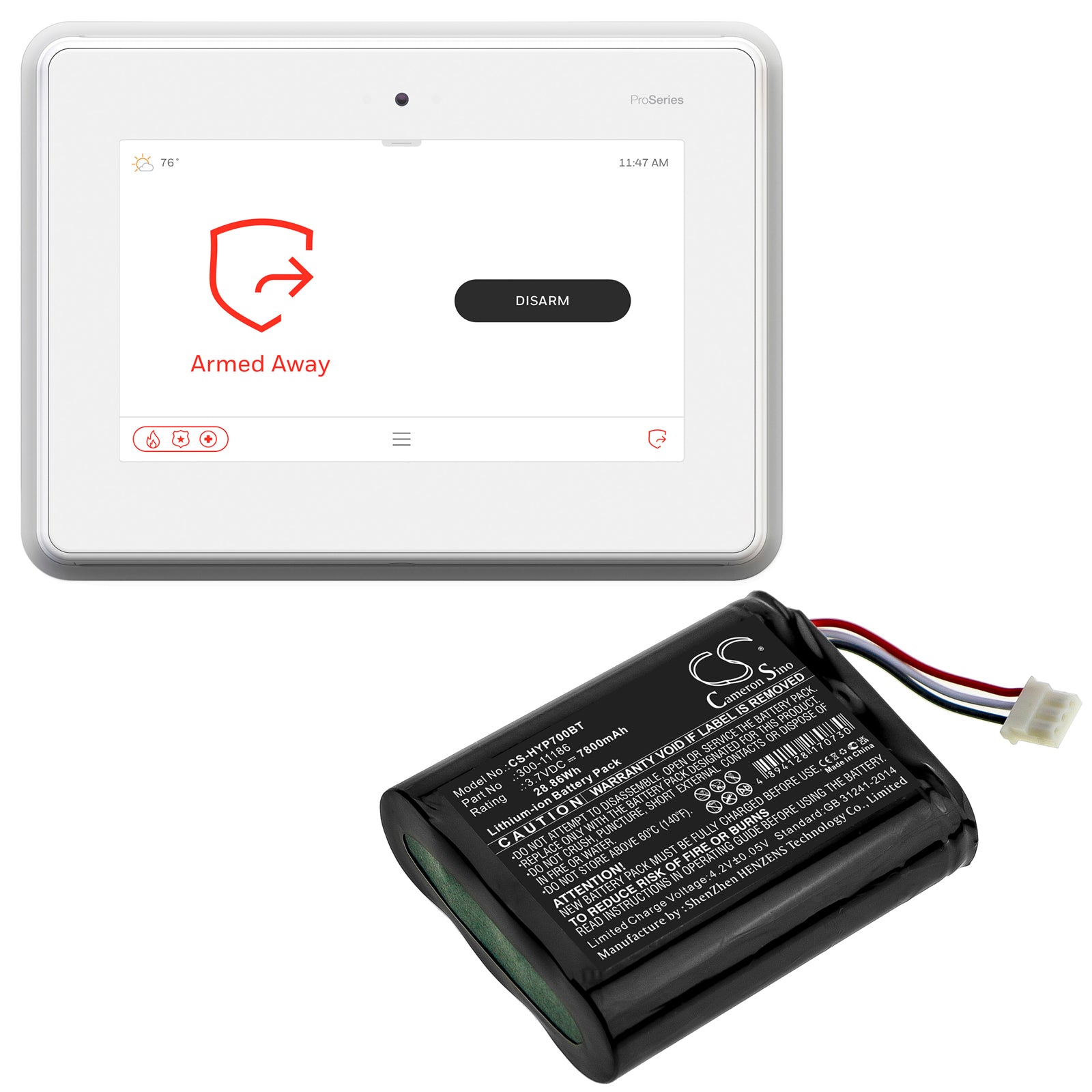 Li-ion, Alarm System Battery fits Honeywell Home Pro A7, Pro A7 Plus, 3.7V, 7800mAh Alarm System Cameron Sino Technology Limited