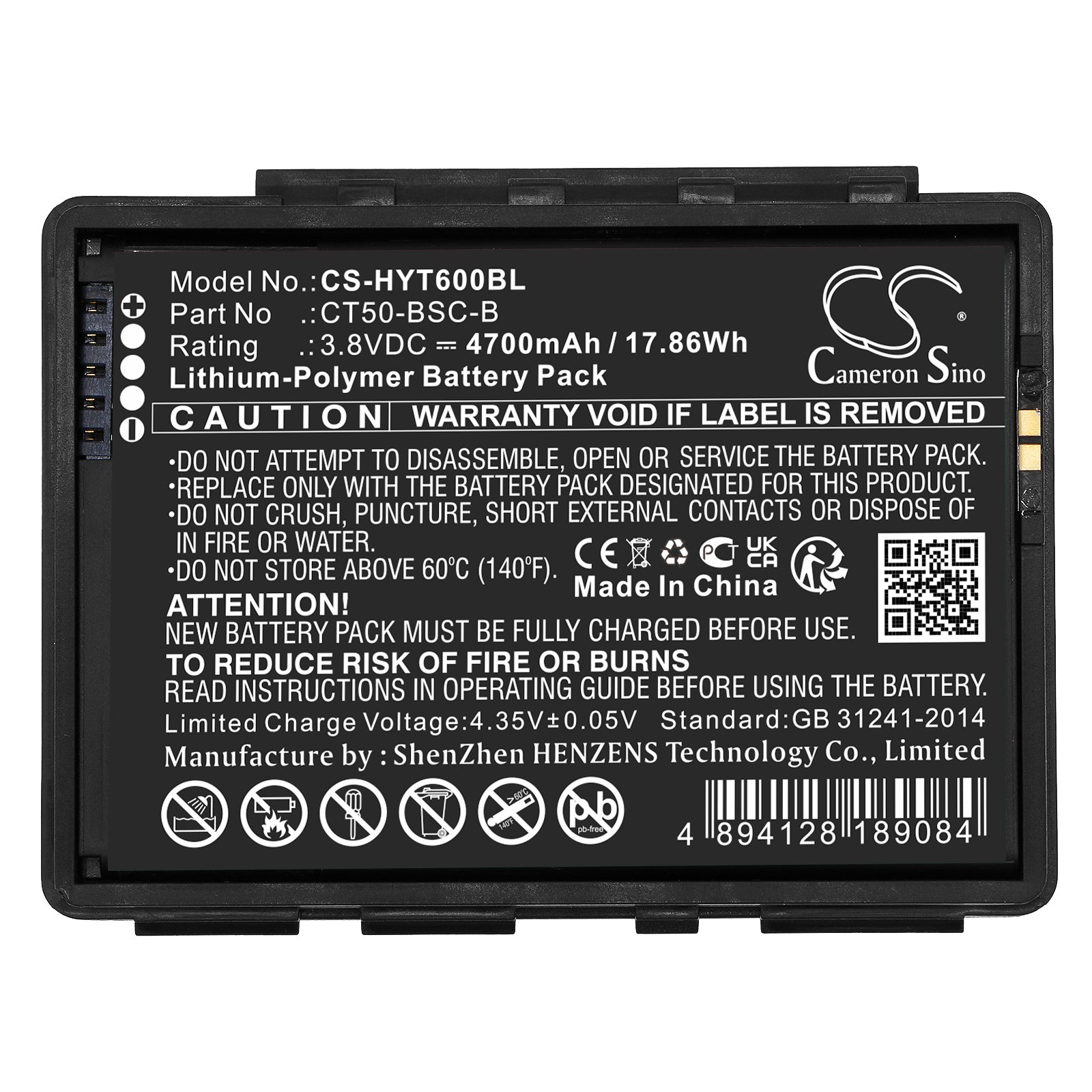 Li-Polymer, Barcode Scanner Battery fits Honeywell Ct50, Ct60, 3.8V, 4700mAh Barcode Scanner Cameron Sino Technology Limited