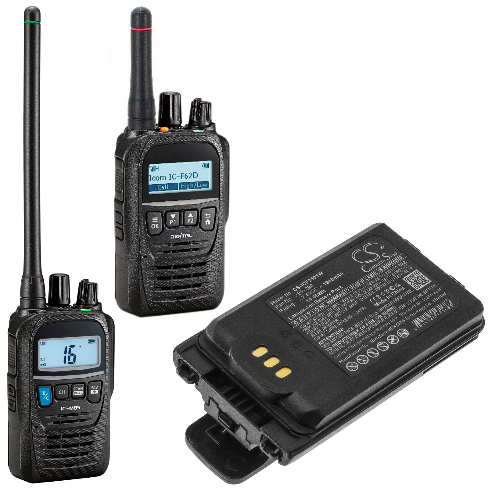 Li-ion, Two-Way Radio Battery fits Icom Ic-f52d, Ic-f62d, 7.4V, 1900mAh Two-Way Radio Cameron Sino Technology Limited