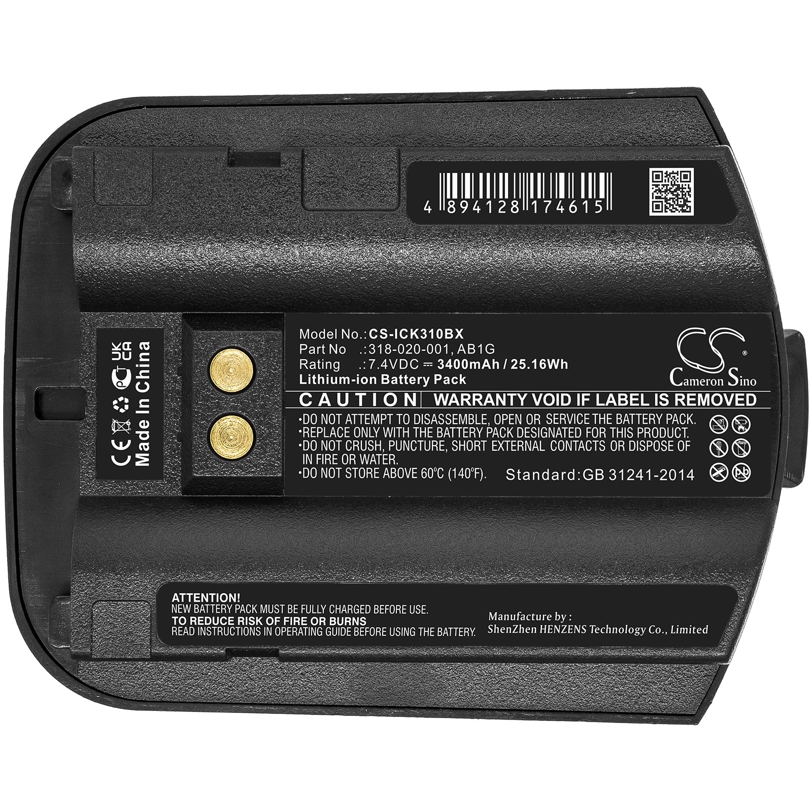 Li-ion, Barcode Scanner Battery fits Intermec Ck30, Ck31, 7.4V, 3400mAh Barcode Scanner Cameron Sino Technology Limited