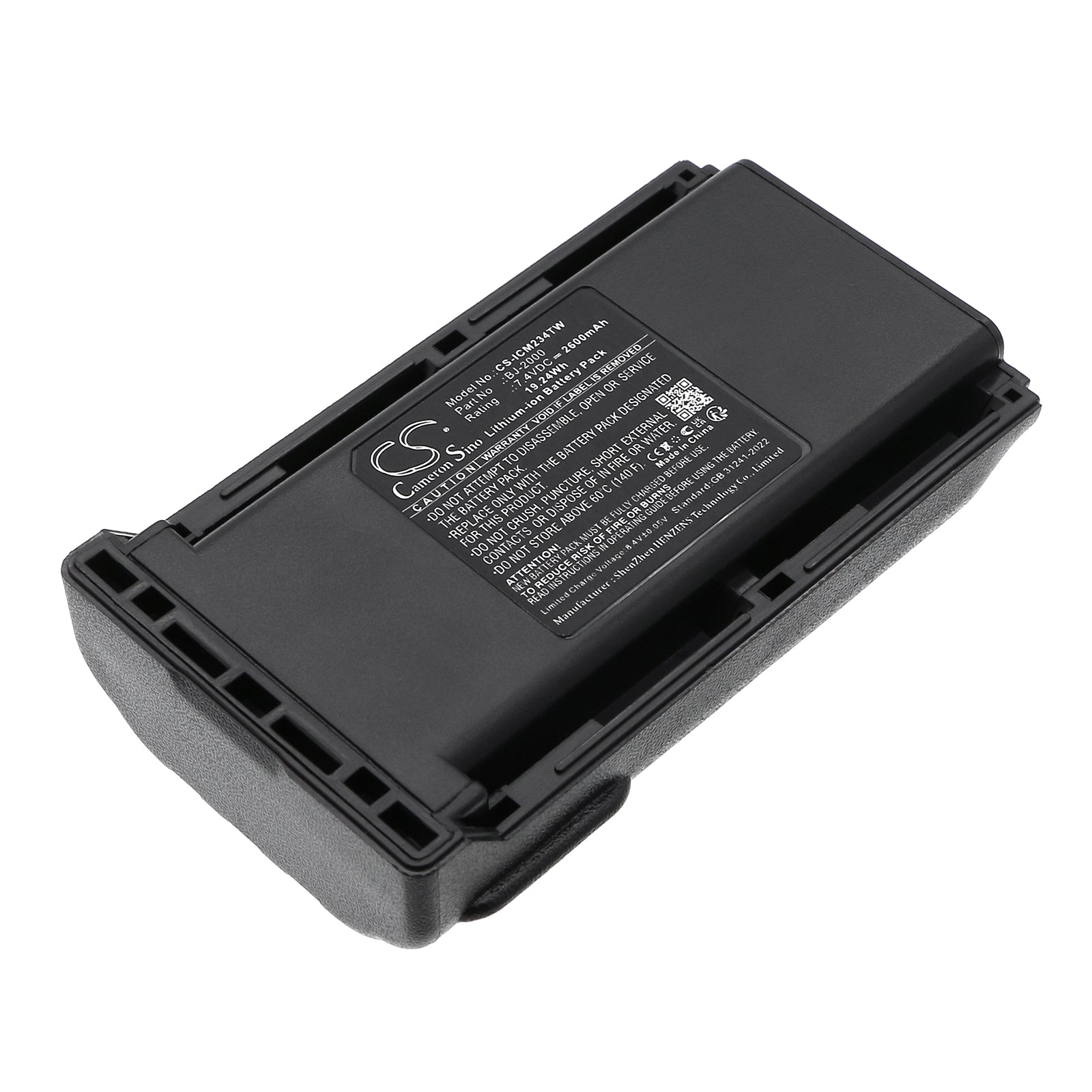 7.4V, Li-ion, 2600mAh, Battery fits Icom IC-A14, IC-A14S, 19.24Wh Two-Way Radio Cameron Sino Technology Limited