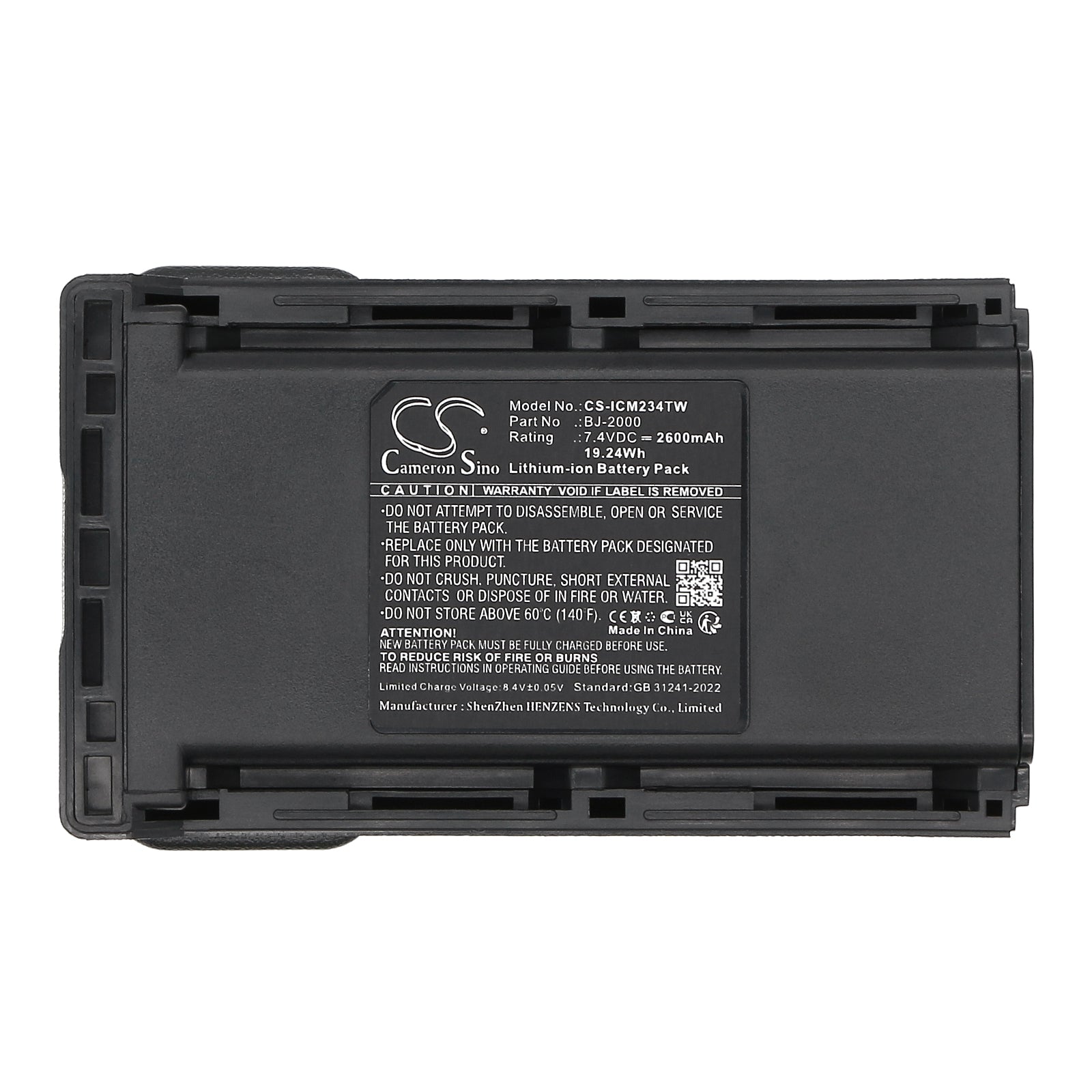 7.4V, Li-ion, 2600mAh, Battery fits Icom IC-A14, IC-A14S, 19.24Wh Two-Way Radio Cameron Sino Technology Limited