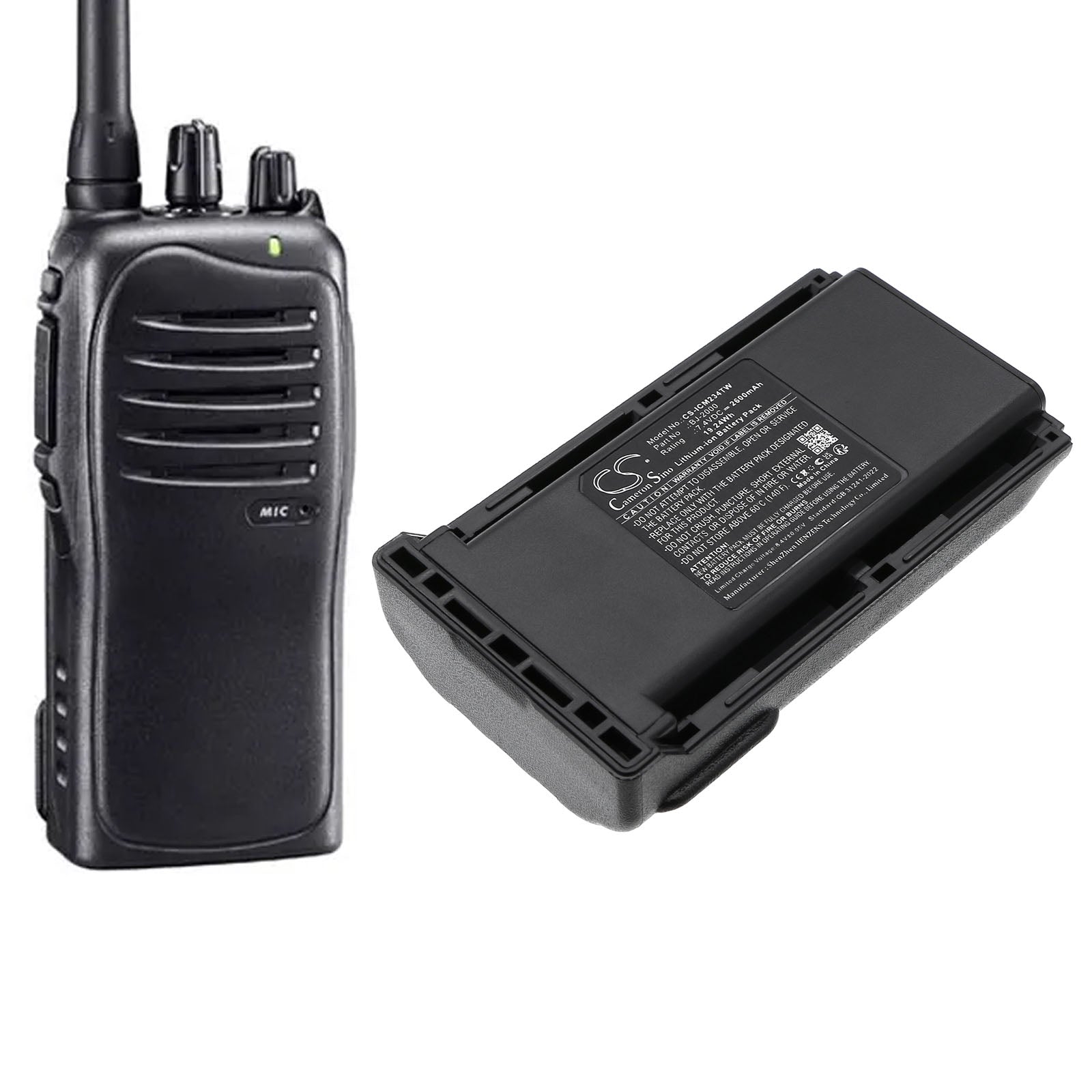 7.4V, Li-ion, 2600mAh, Battery fits Icom IC-A14, IC-A14S, 19.24Wh Two-Way Radio Cameron Sino Technology Limited