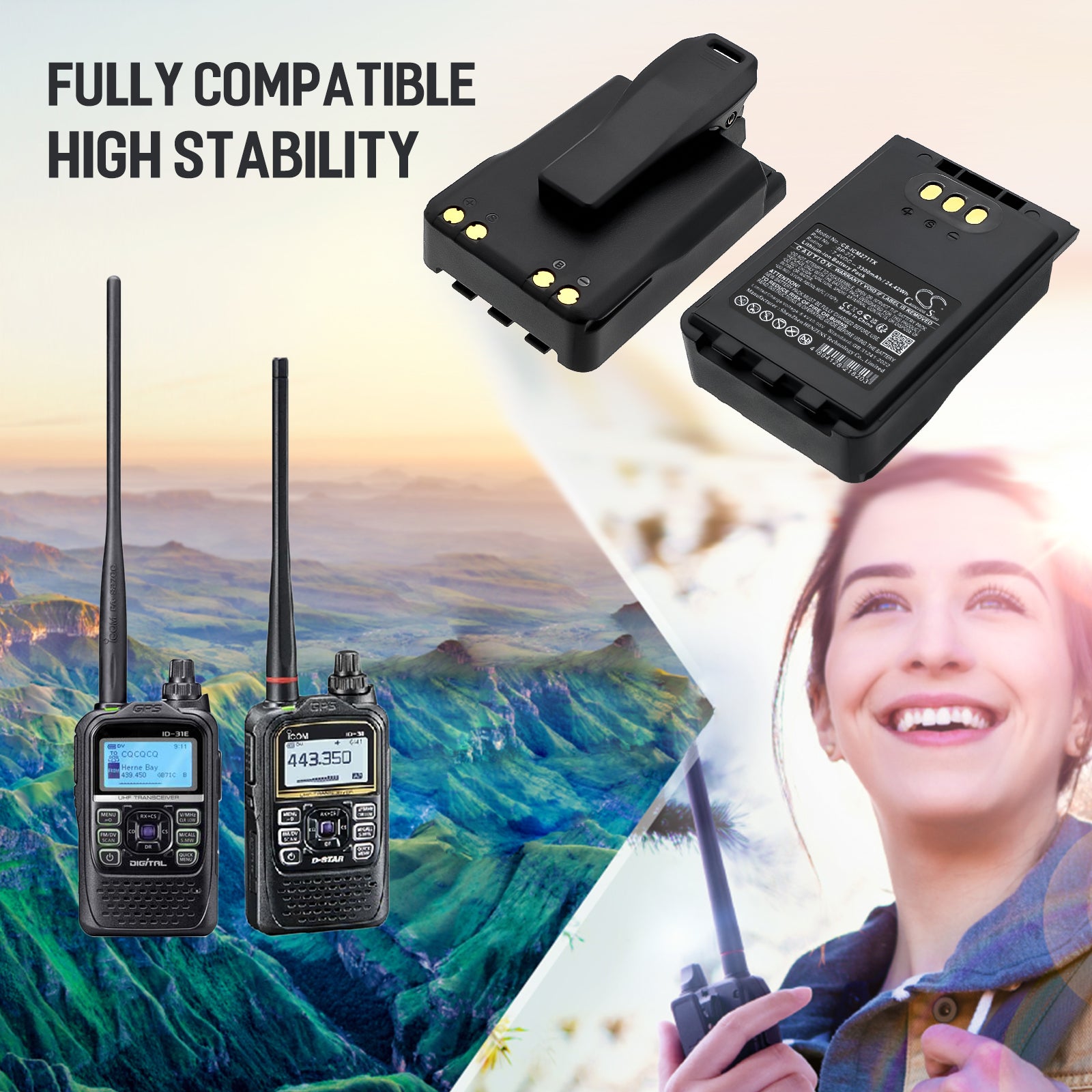 7.4V, Li-ion, 3300mAh, Battery fits Icom IC-31A, IC-31E, 24.42Wh Two-Way Radio Cameron Sino Technology Limited
