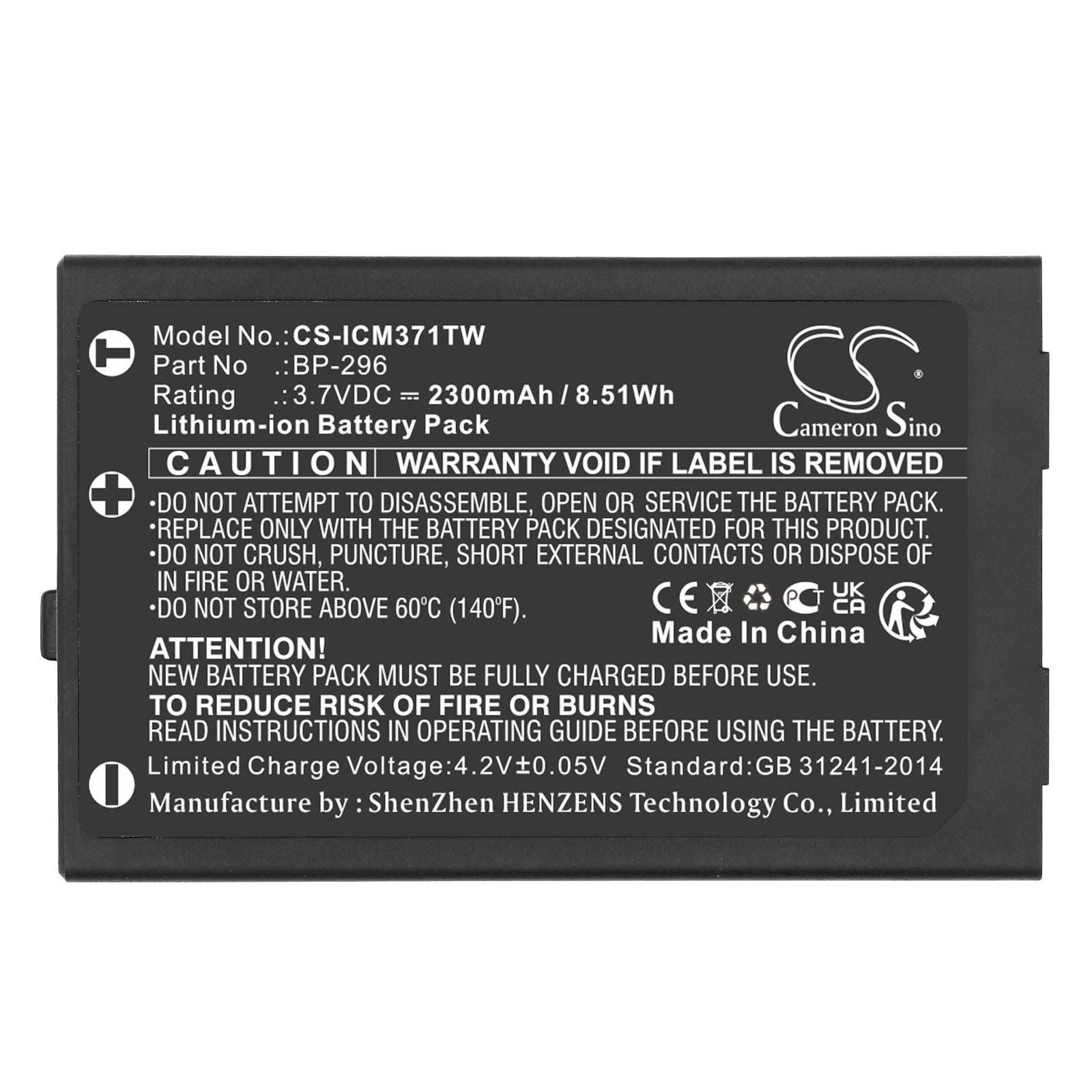 Li-ion, Two-Way Radio Battery fits Icom Ic-m37, Ic-m37e, 3.7V, 2300mAh Two-Way Radio Cameron Sino Technology Limited