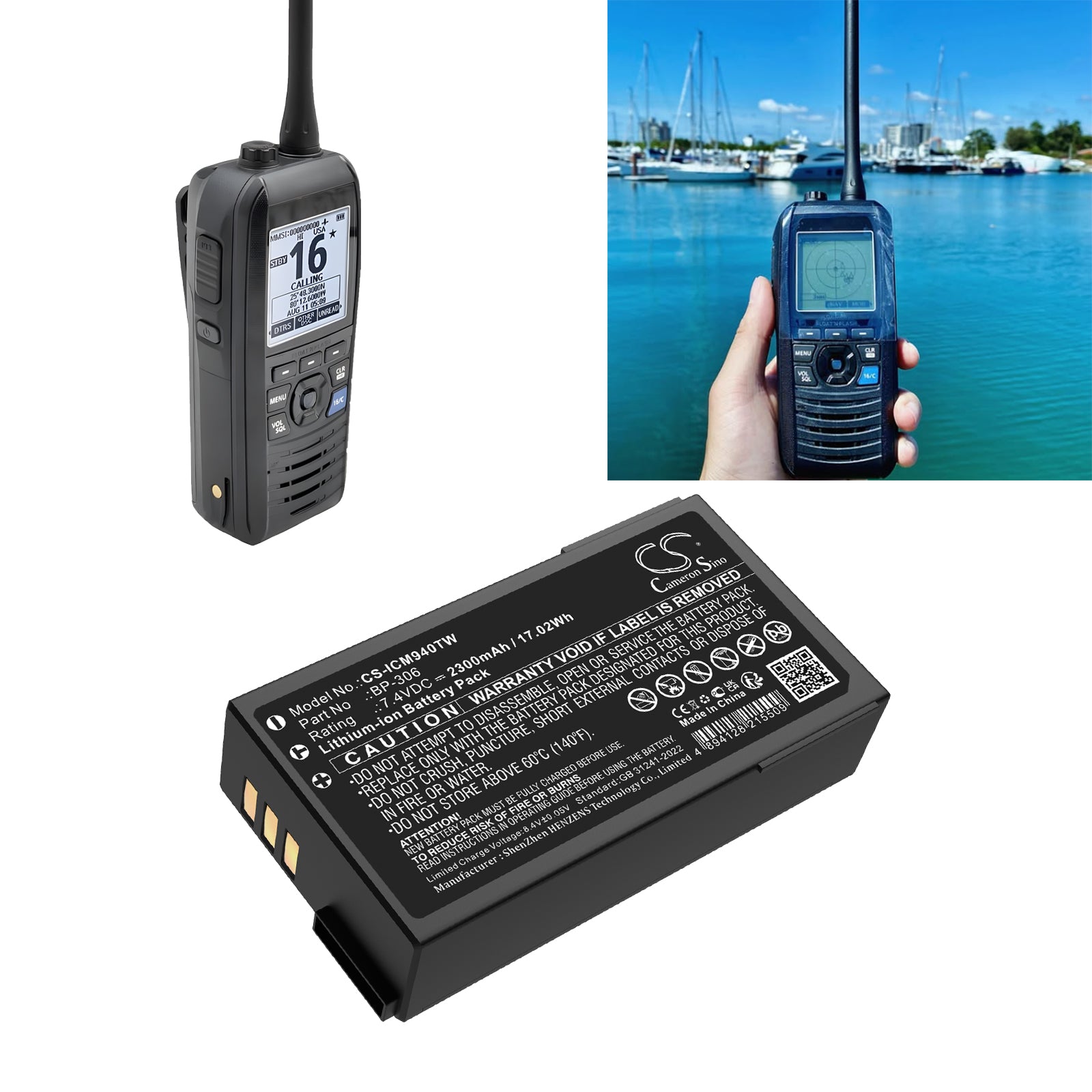 7.4V, Li-ion, 2300mAh, Battery fits Icom IC-M94D, IC-M94DE, 17.02Wh Two-Way Radio Cameron Sino Technology Limited