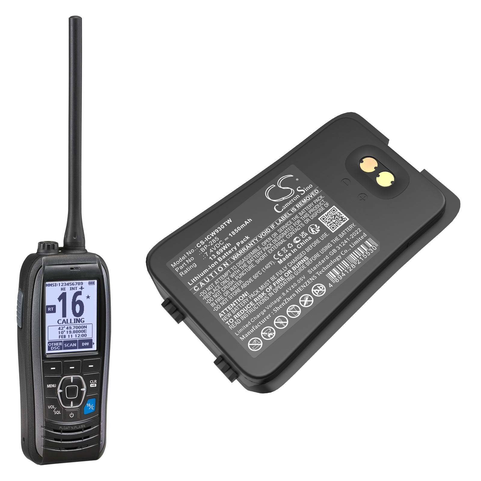 7.4V, Li-ion, 1850mAh, Battery fits Icom IC-M93D, 13.69Wh Two-Way Radio Cameron Sino Technology Limited